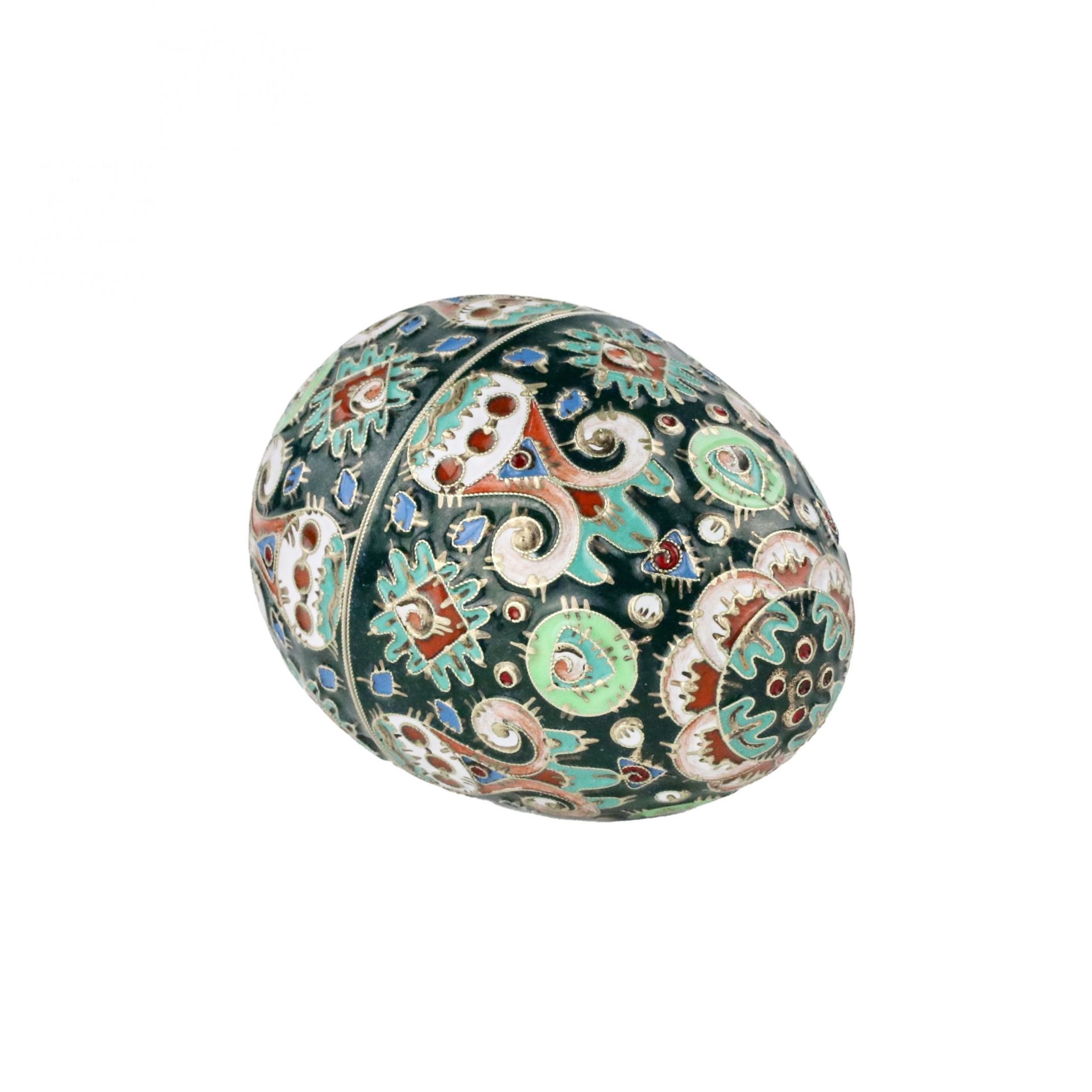 Two-part decorative silver Easter egg with cloisonne enamel. - Image 3 of 6