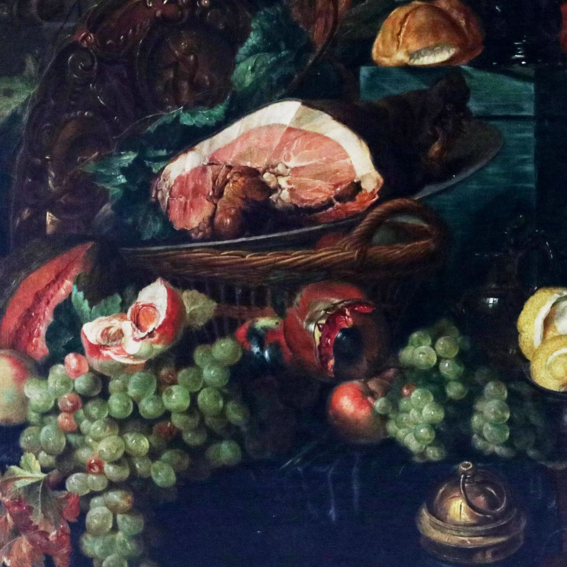 Majestic still life with gifts of nature and a parrot. 19th century. After Jan David De Heem. - Image 4 of 7