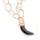 Pomellato gold necklace, Victoria Collection. Horn pendant in jet, 18k rose gold.