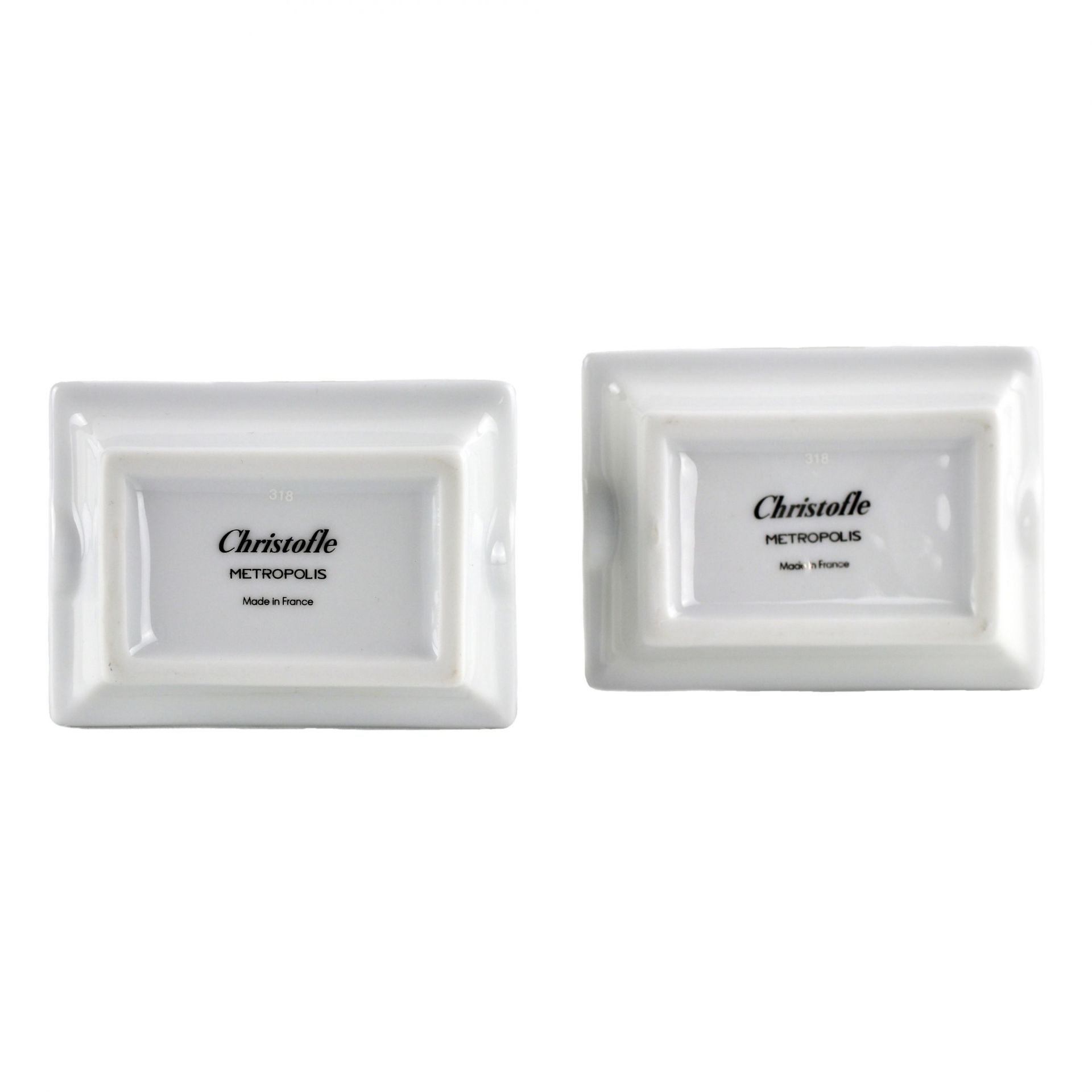 Two small, personalized, silver-plated Christofle porcelain ashtrays. - Image 4 of 5