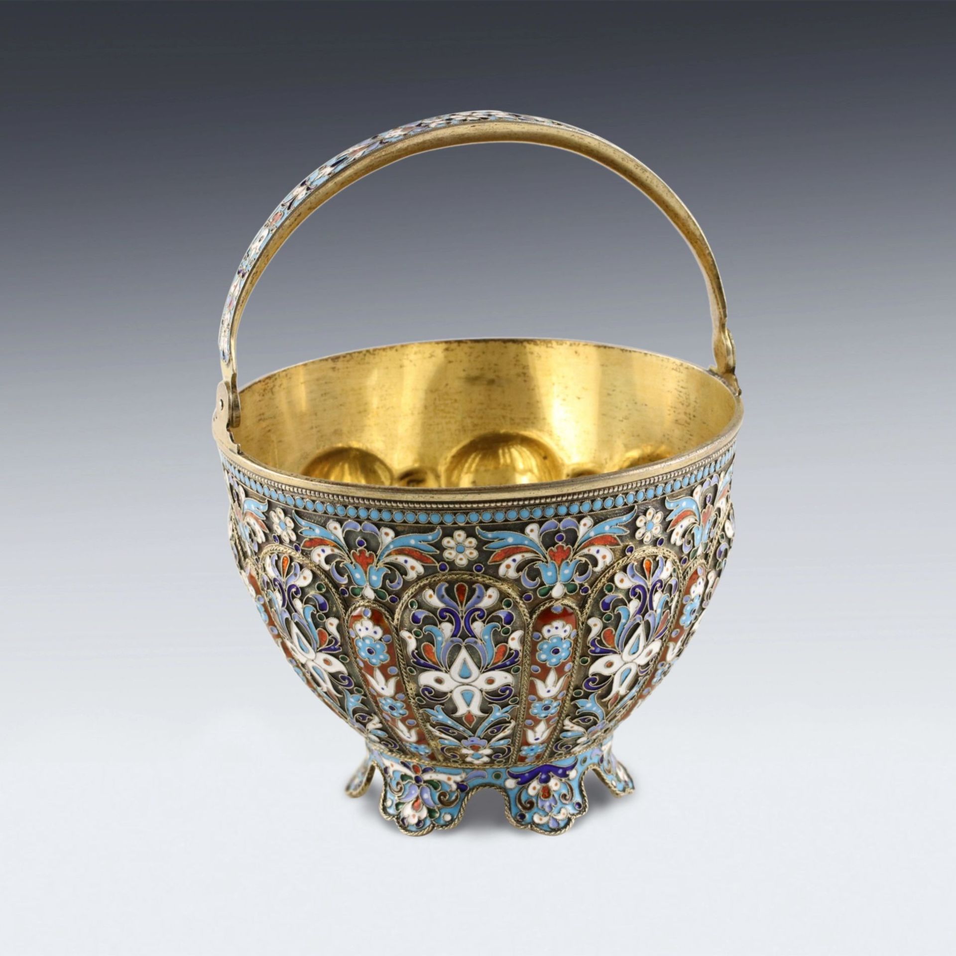 Russian silver sugar bowl with cloisonne enamel. - Image 2 of 9