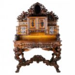 Magnificent carved bureau table in the Baroque Neo-Gothic style. France 19th century.