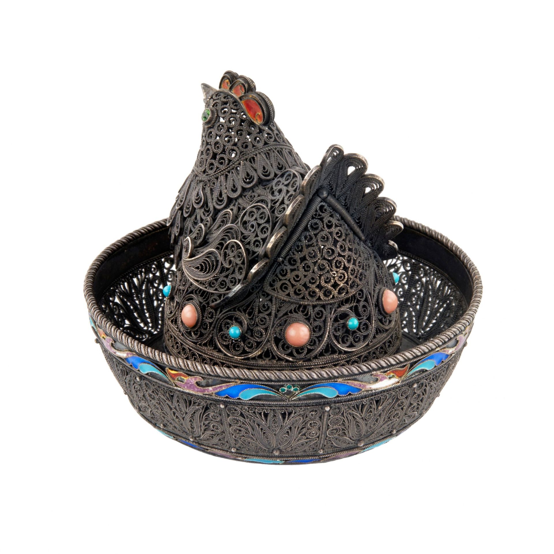 Easter plow pot made of silver with enamel - Hen. - Image 4 of 7