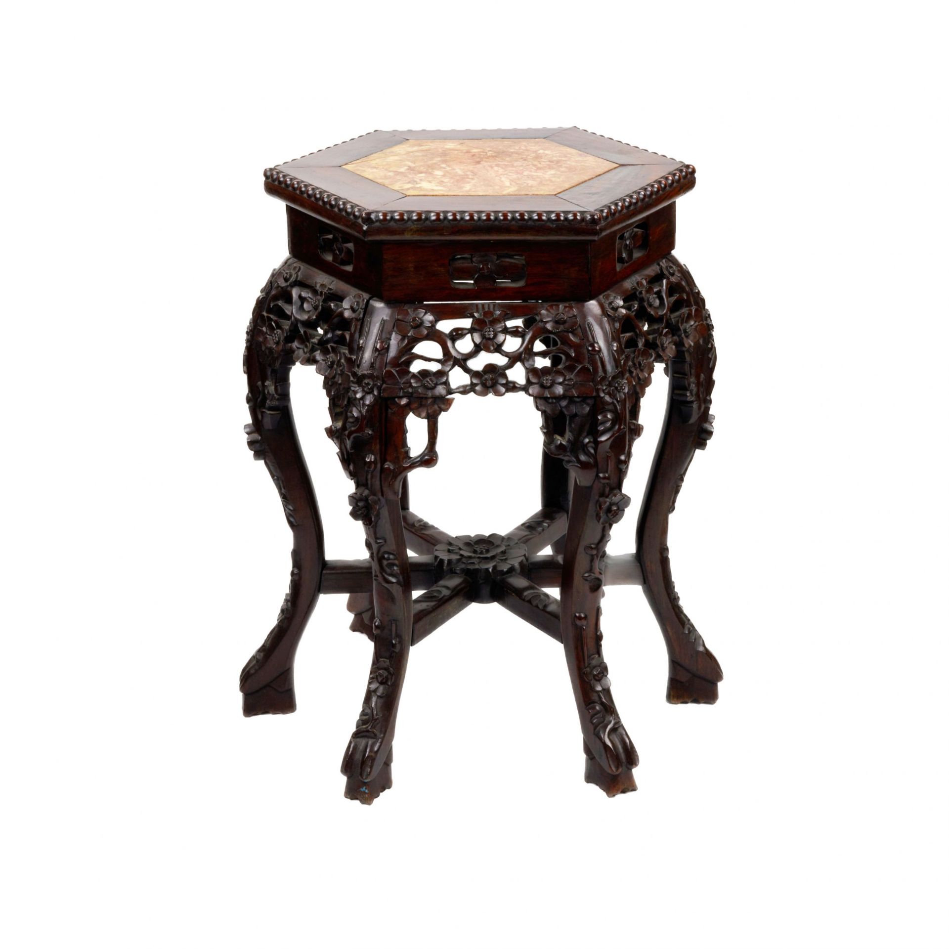 Carved, Chinese stand for a vase, mahogany with marble. - Image 2 of 4
