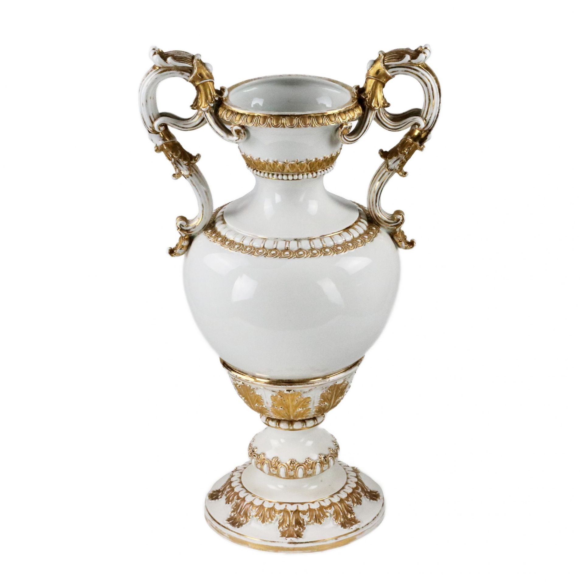 Pair of large Meissen porcelain vases with decoration in gold on white, Napoleon III style. - Image 4 of 8