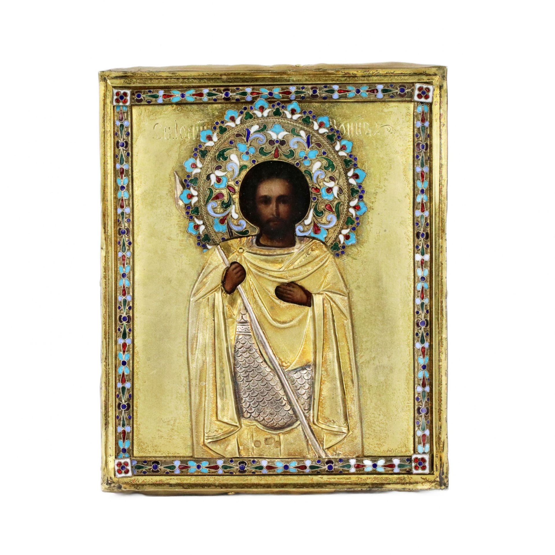 Moscow icon in gilded silver with enamels. John Warrior. 1899-1908