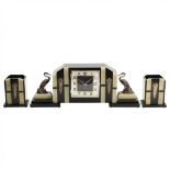 Fireplace set with Art Deco clock.