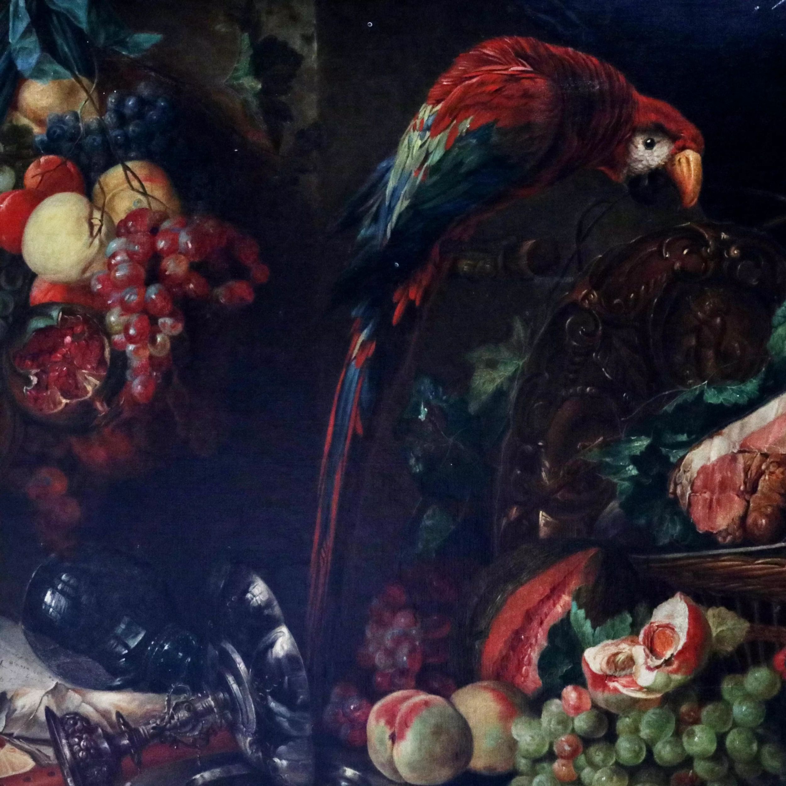 Majestic still life with gifts of nature and a parrot. 19th century. After Jan David De Heem. - Image 3 of 7