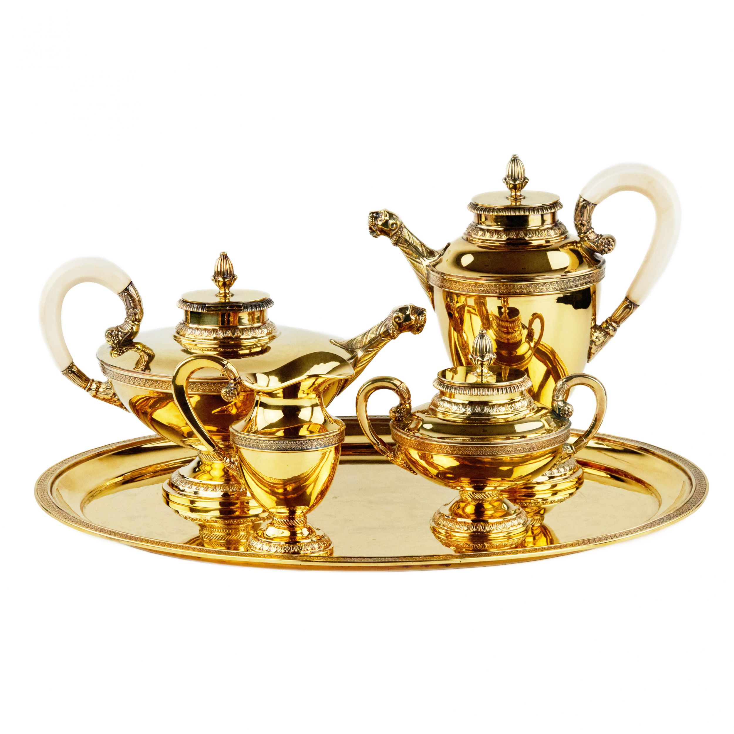 Tea and coffee service made of gilded silver. Bruckmann & Sohne.