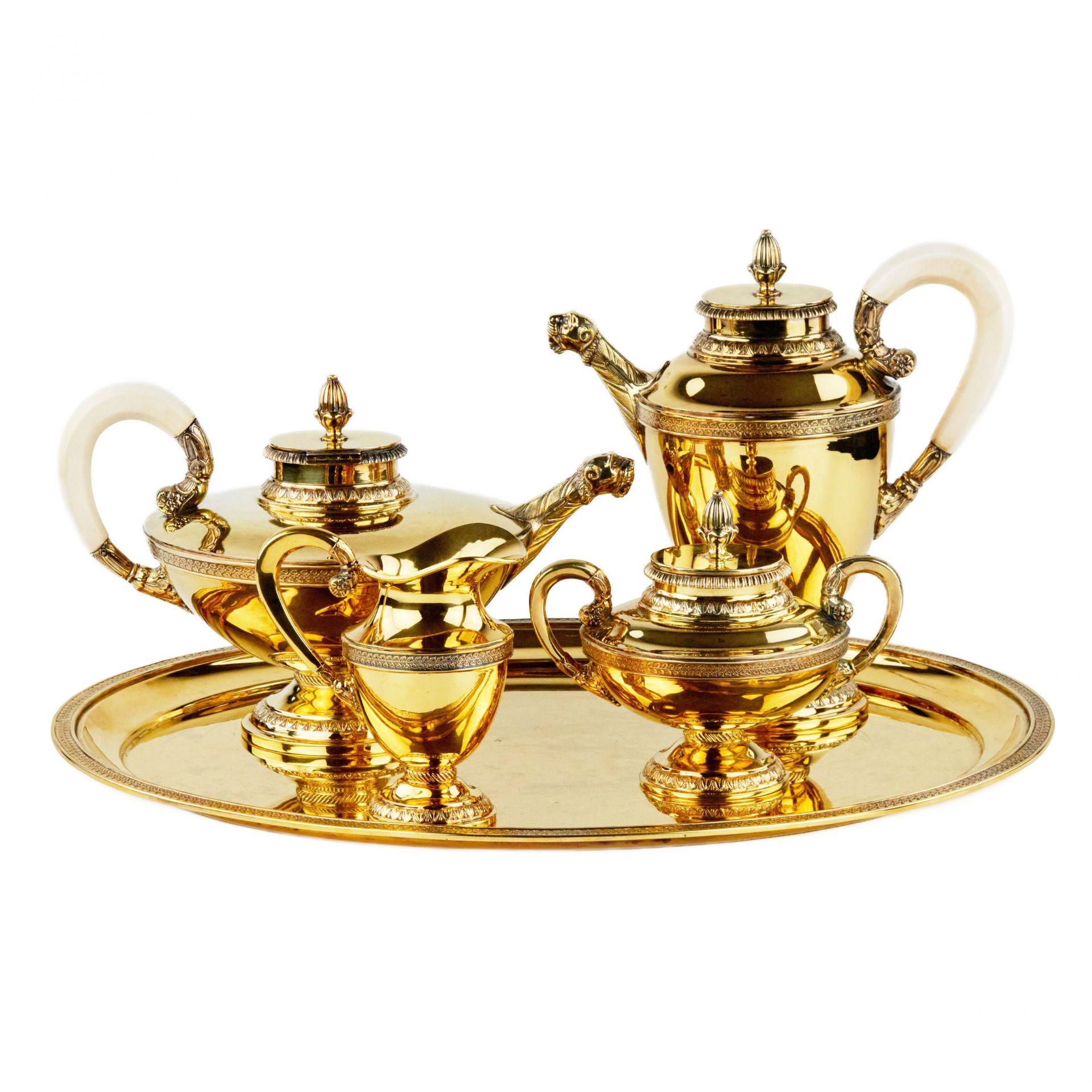 Tea and coffee service made of gilded silver. Bruckmann & Sohne.