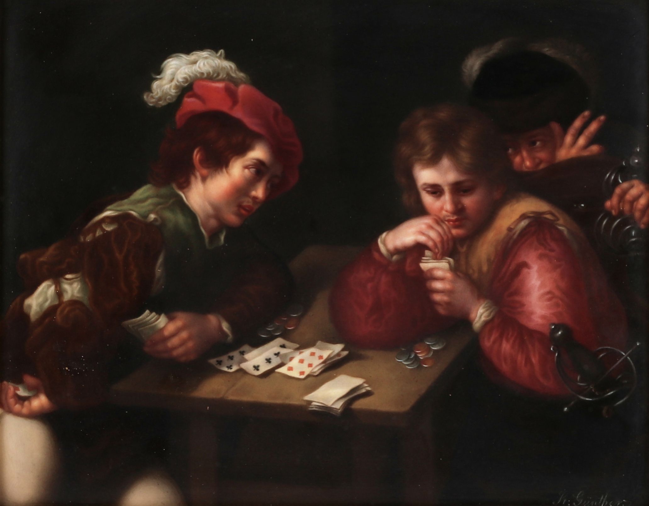 R. Gunther. German porcelain layer after Valentin de Boulogne. Gamblers. - Image 2 of 5