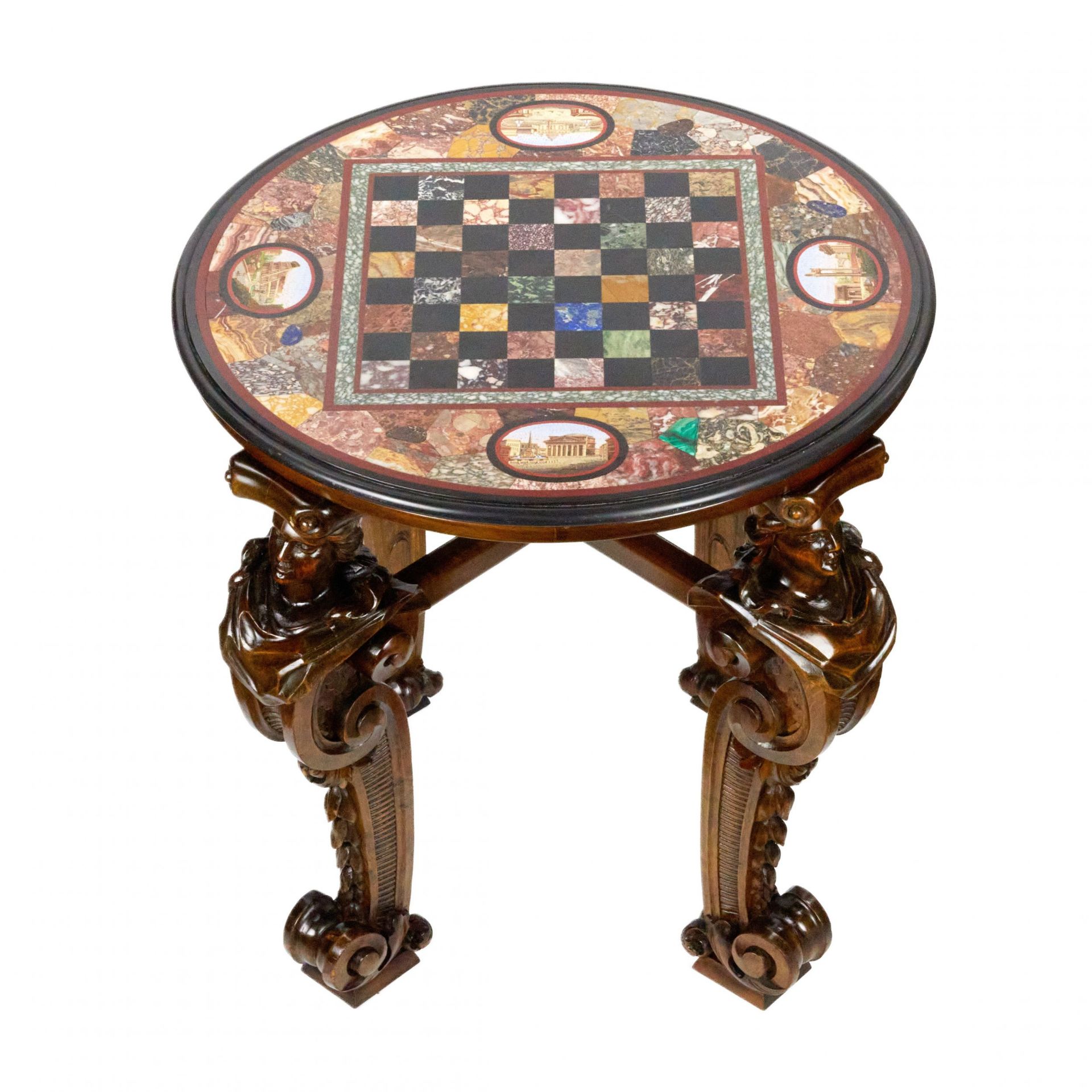 Impressive chess table with precious Roman mosaics on carved legs. - Bild 5 aus 10