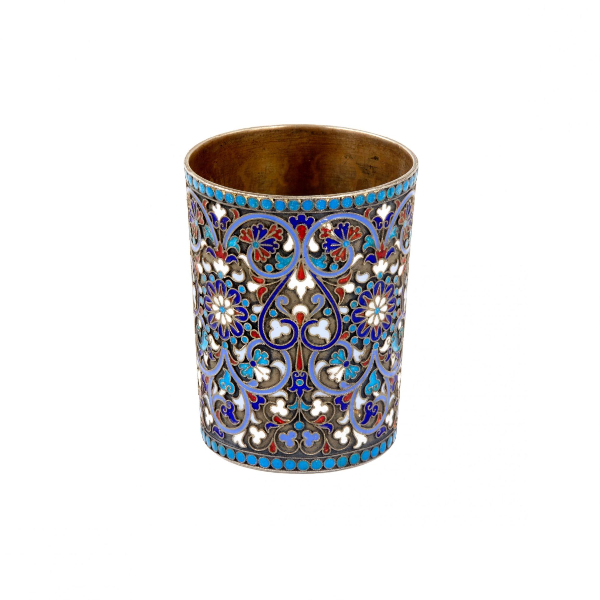 Russian silver vodka cup with cloisonne enamel. Gustav Klingert. Moscow. 1893. - Image 2 of 5