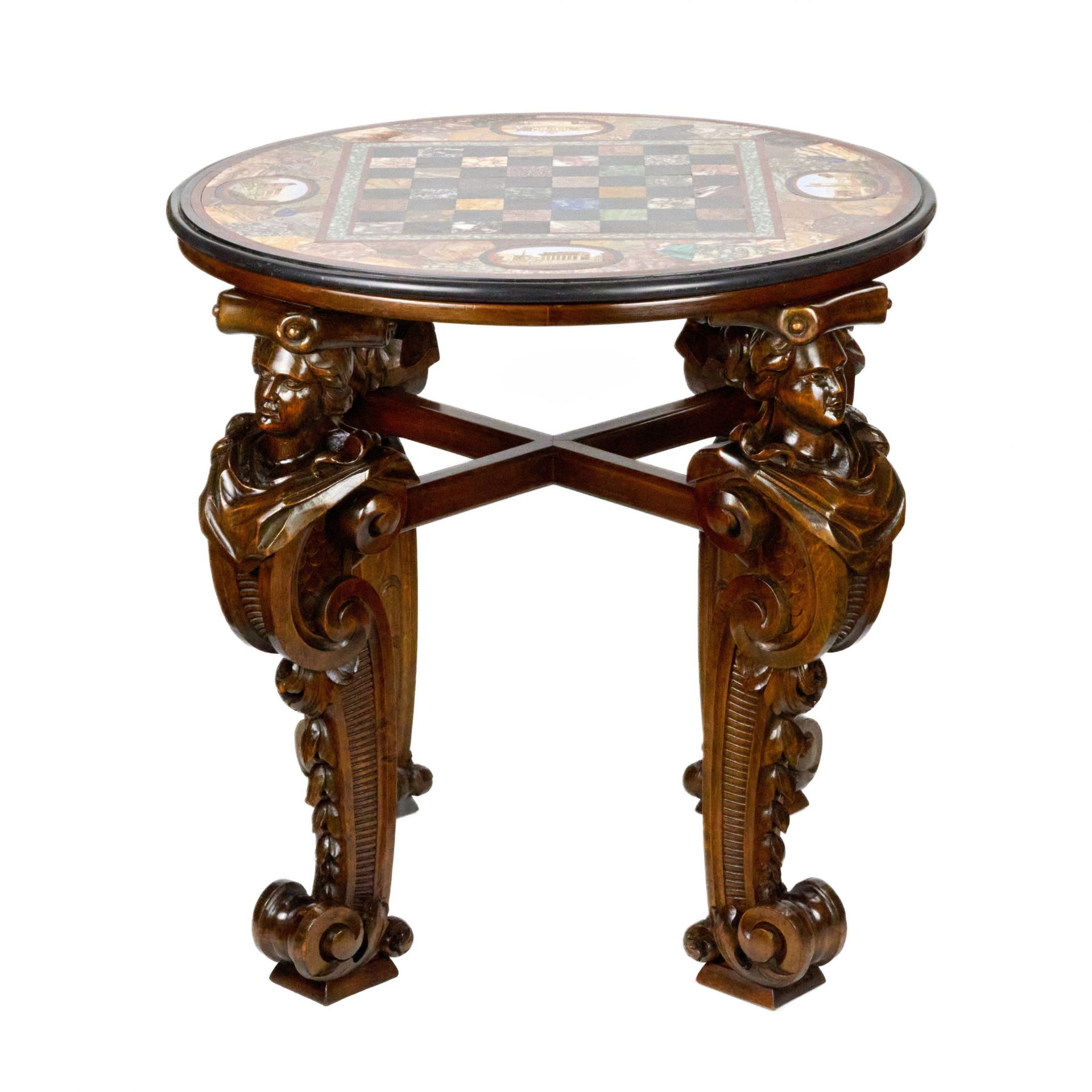 Impressive chess table with precious Roman mosaics on carved legs. - Bild 2 aus 10