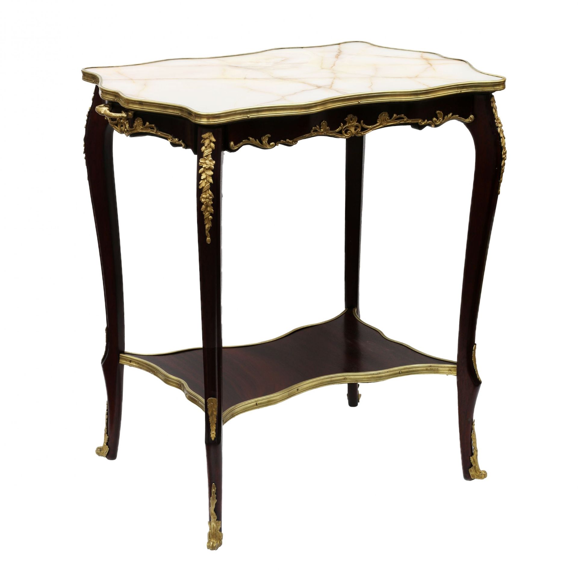 Serving table mahogany, gilded bronze with a marble top of the turn of the 19th and 20th centuries. - Image 3 of 5