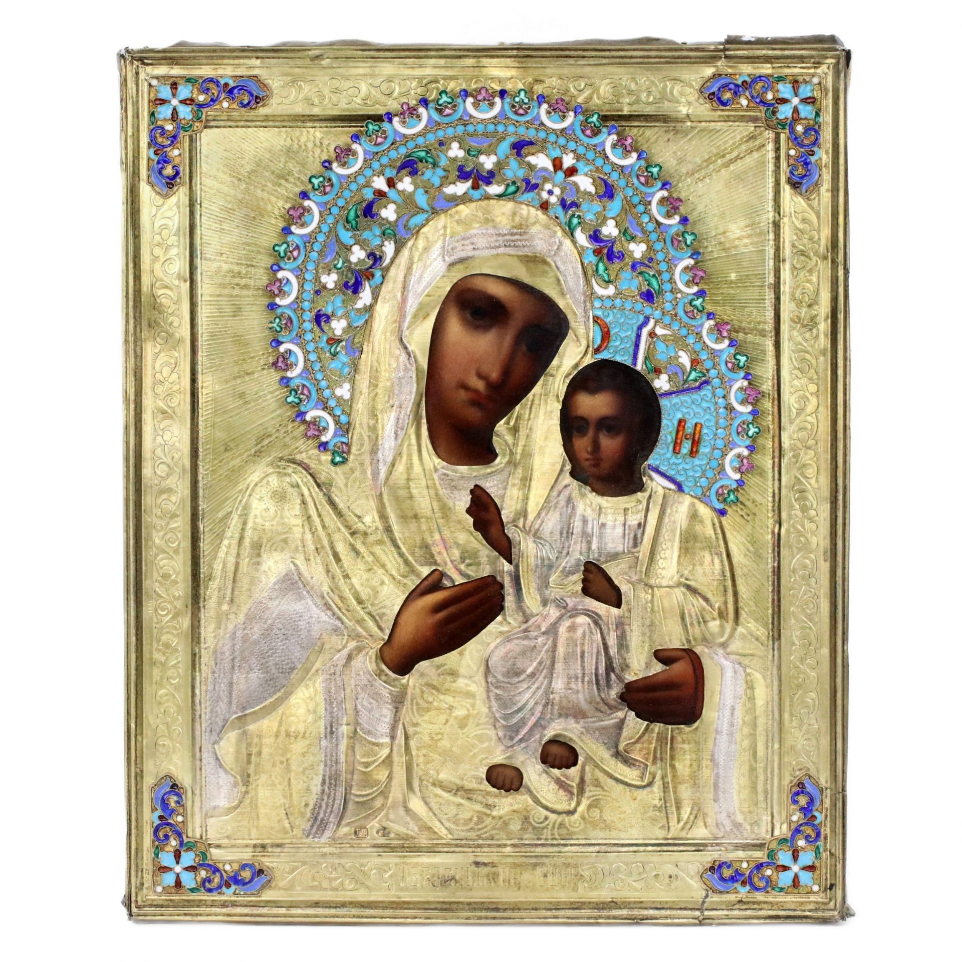 Icon of the Iberian Mother of God in a gilded silver frame with enamels. Moscow, 1908-1917