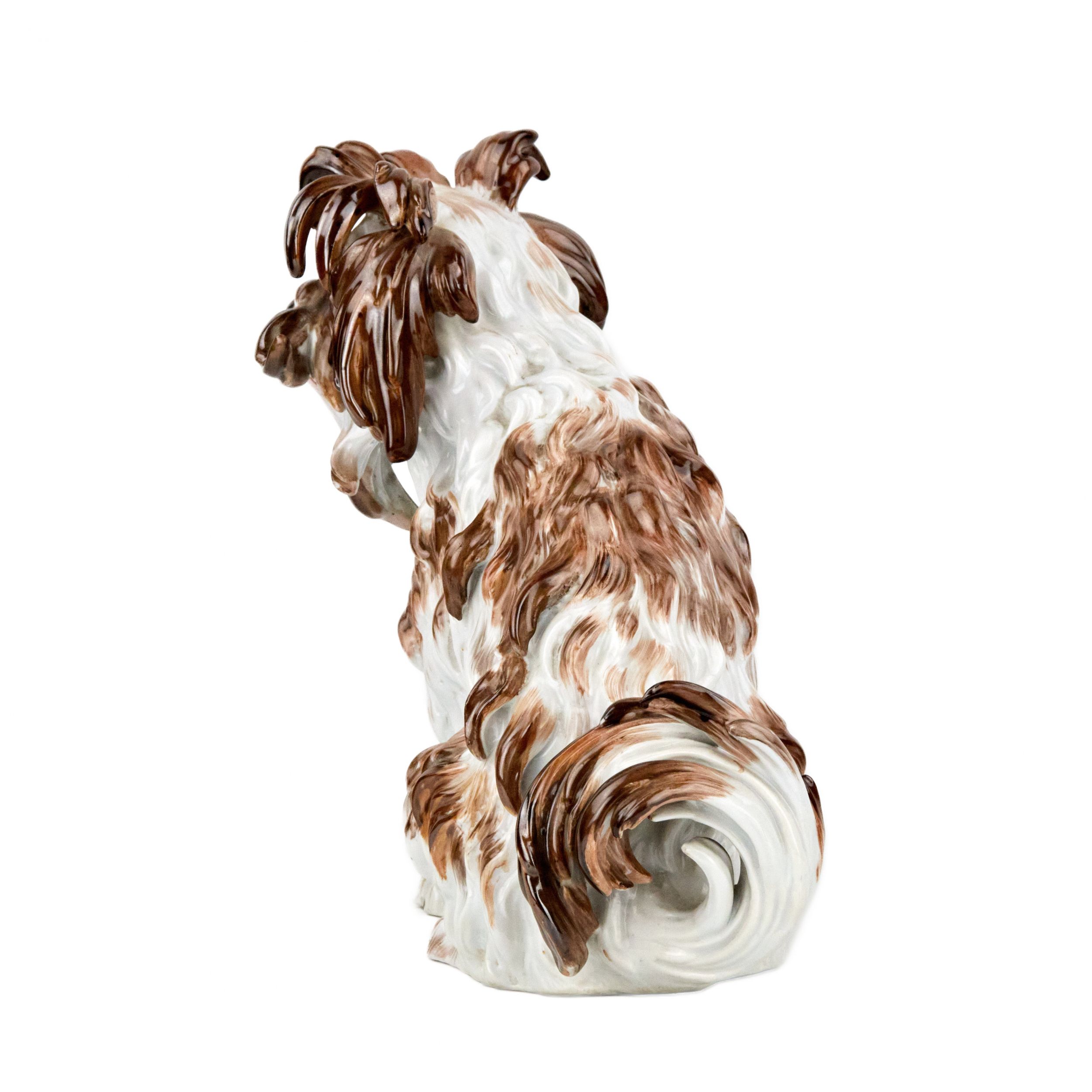 A lovely, one-piece, Meissen porcelain lapdog, 19th century. - Image 5 of 7