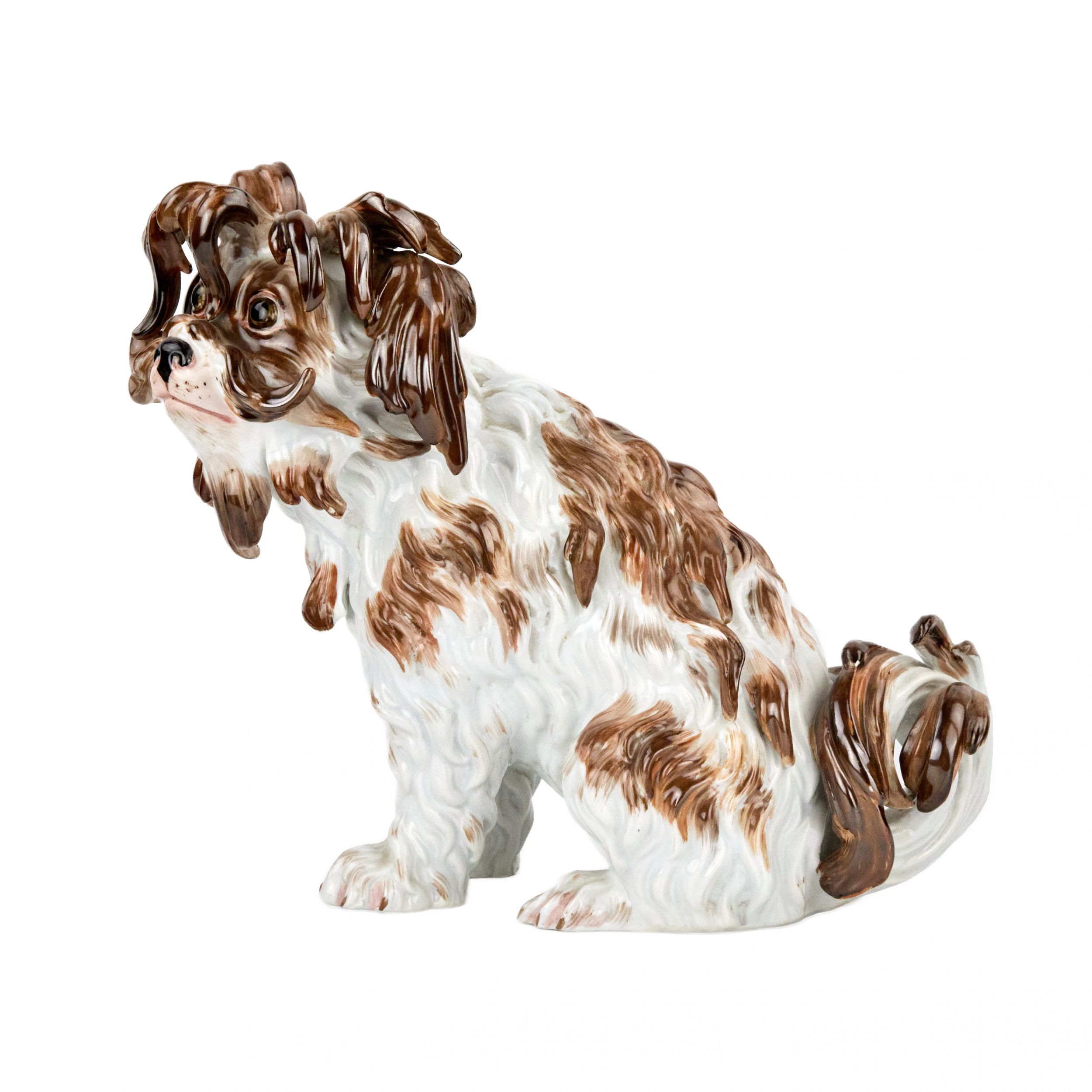 A lovely, one-piece, Meissen porcelain lapdog, 19th century. - Image 6 of 7
