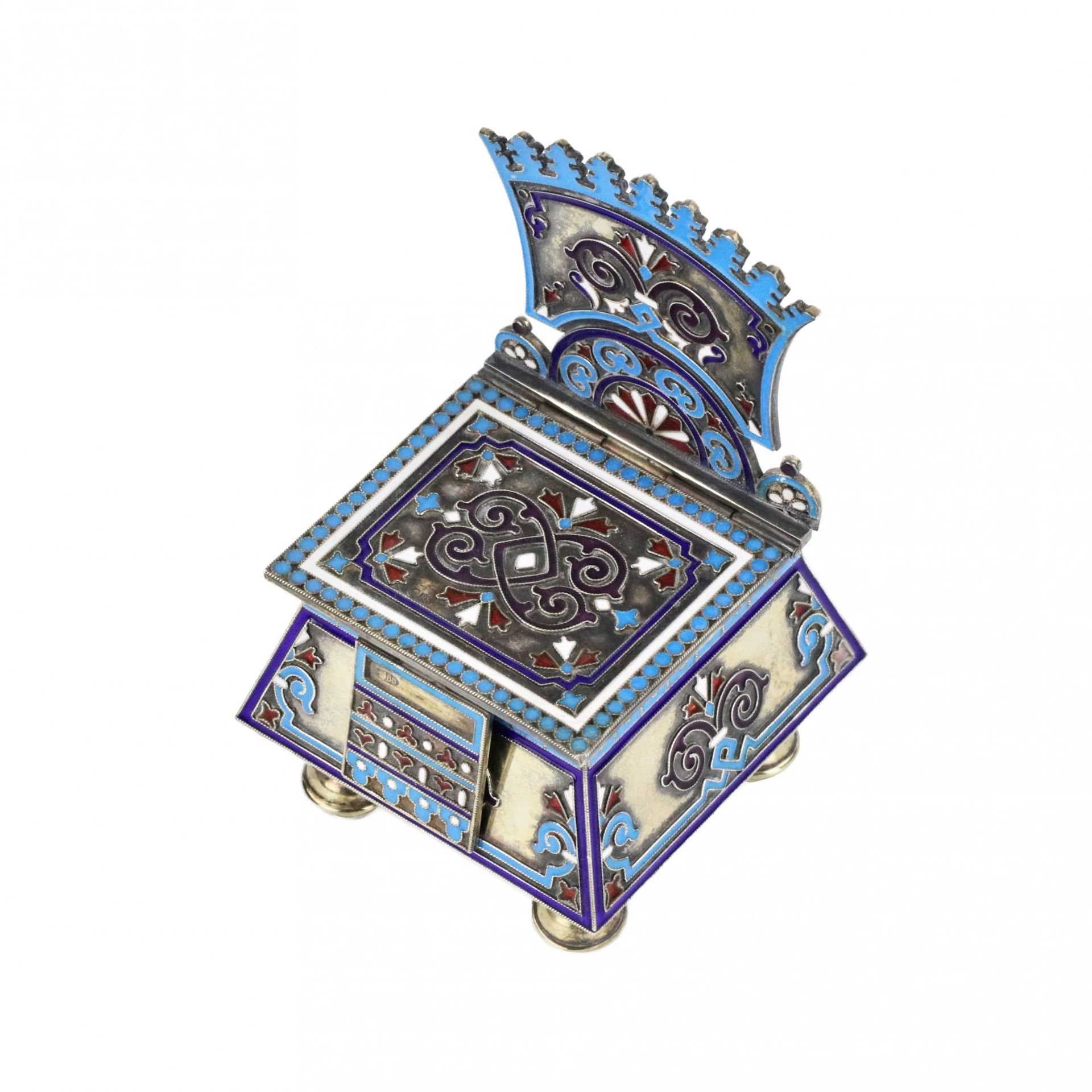 Silver cloisonne-enamel throne saltcellar. - Image 5 of 10