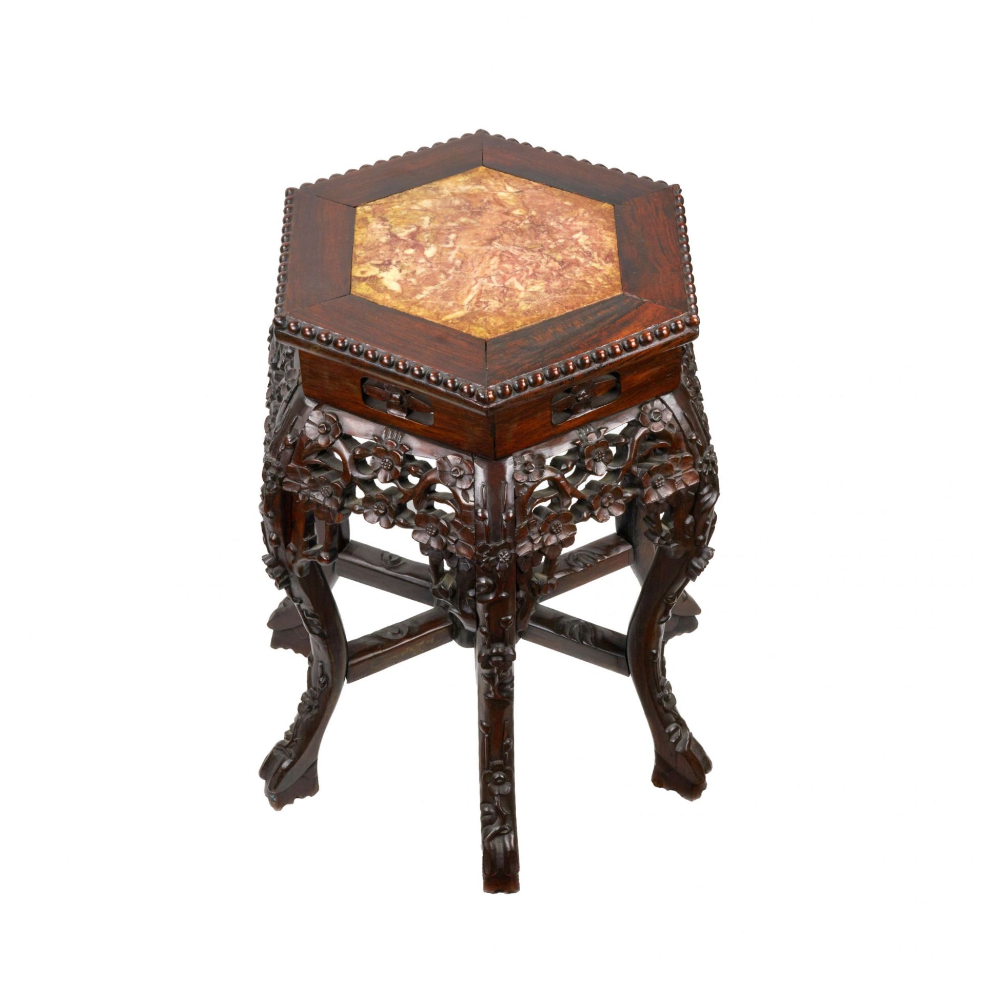 Carved, Chinese stand for a vase, mahogany with marble. - Image 4 of 4