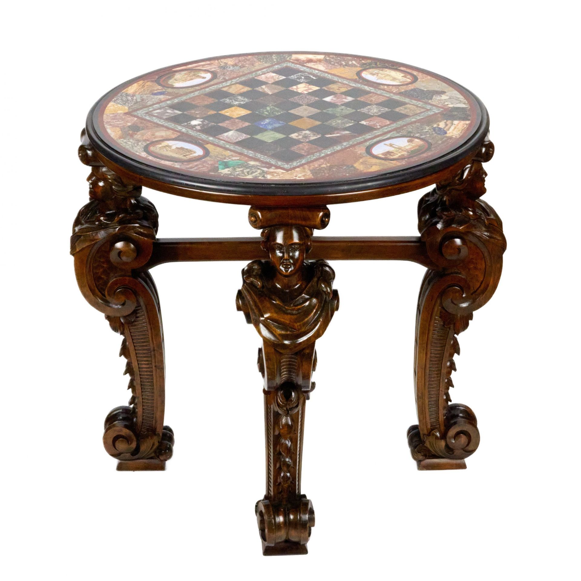 Impressive chess table with precious Roman mosaics on carved legs. - Bild 3 aus 10
