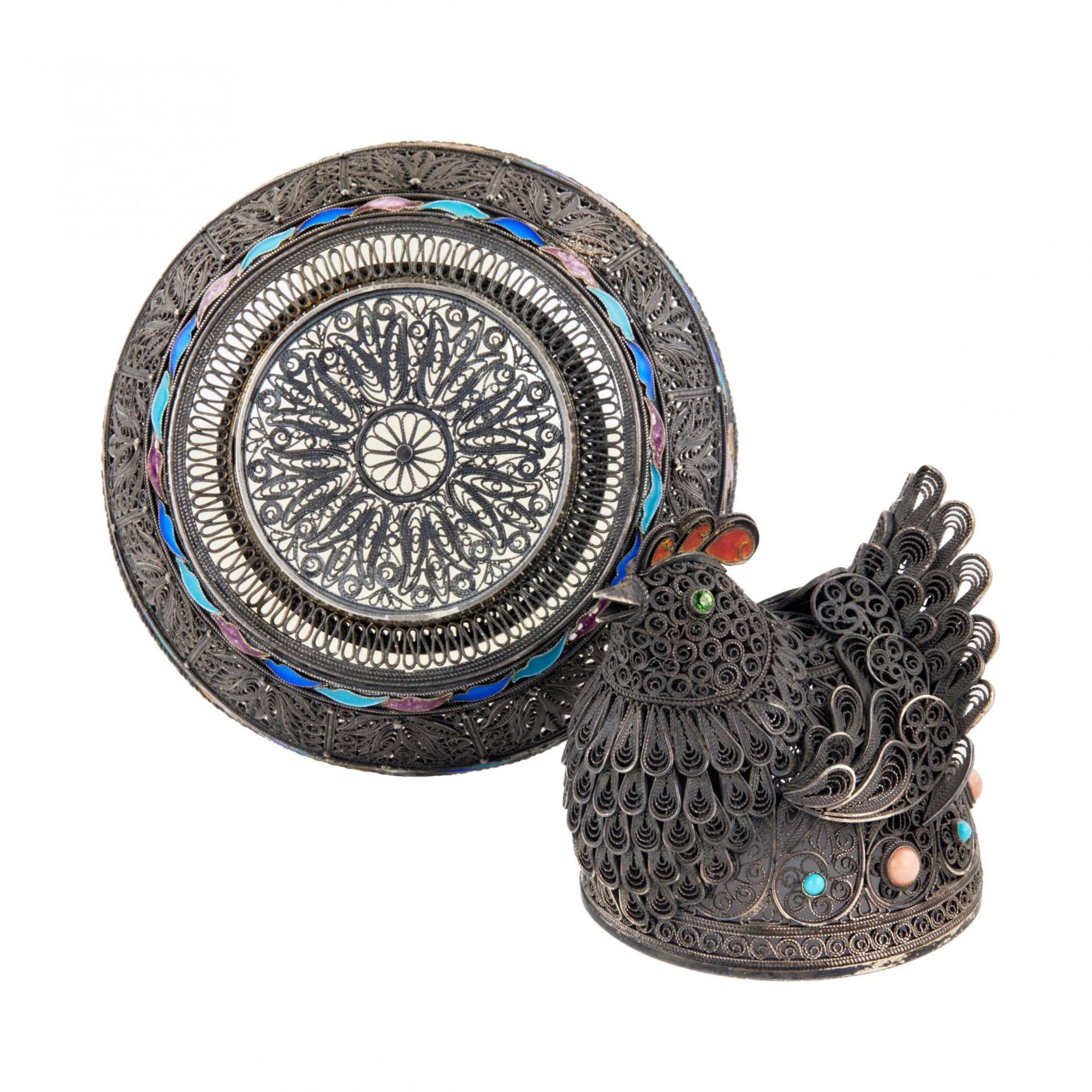 Easter plow pot made of silver with enamel - Hen. - Image 5 of 7