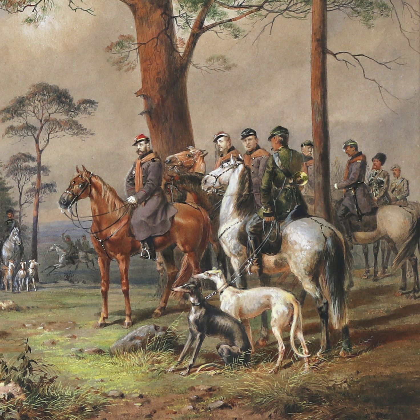 M.A. Zichy. Watercolor. Horse hunting of Alexander II near St. Petersburg. - Image 3 of 14