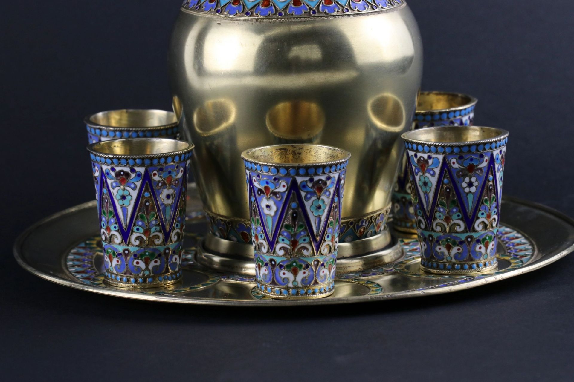 Luxurious vodka set of Russian silver with enamel. - Image 3 of 9