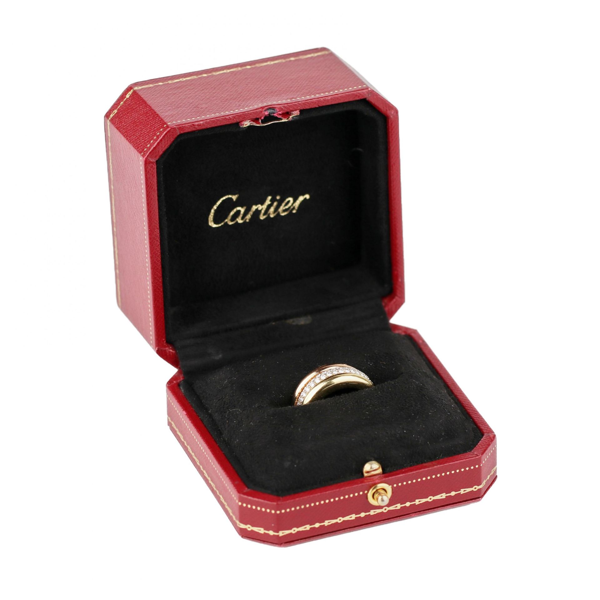 Cartier Mobilis tricolor 0.750 diamond ring in the original case. - Image 8 of 8