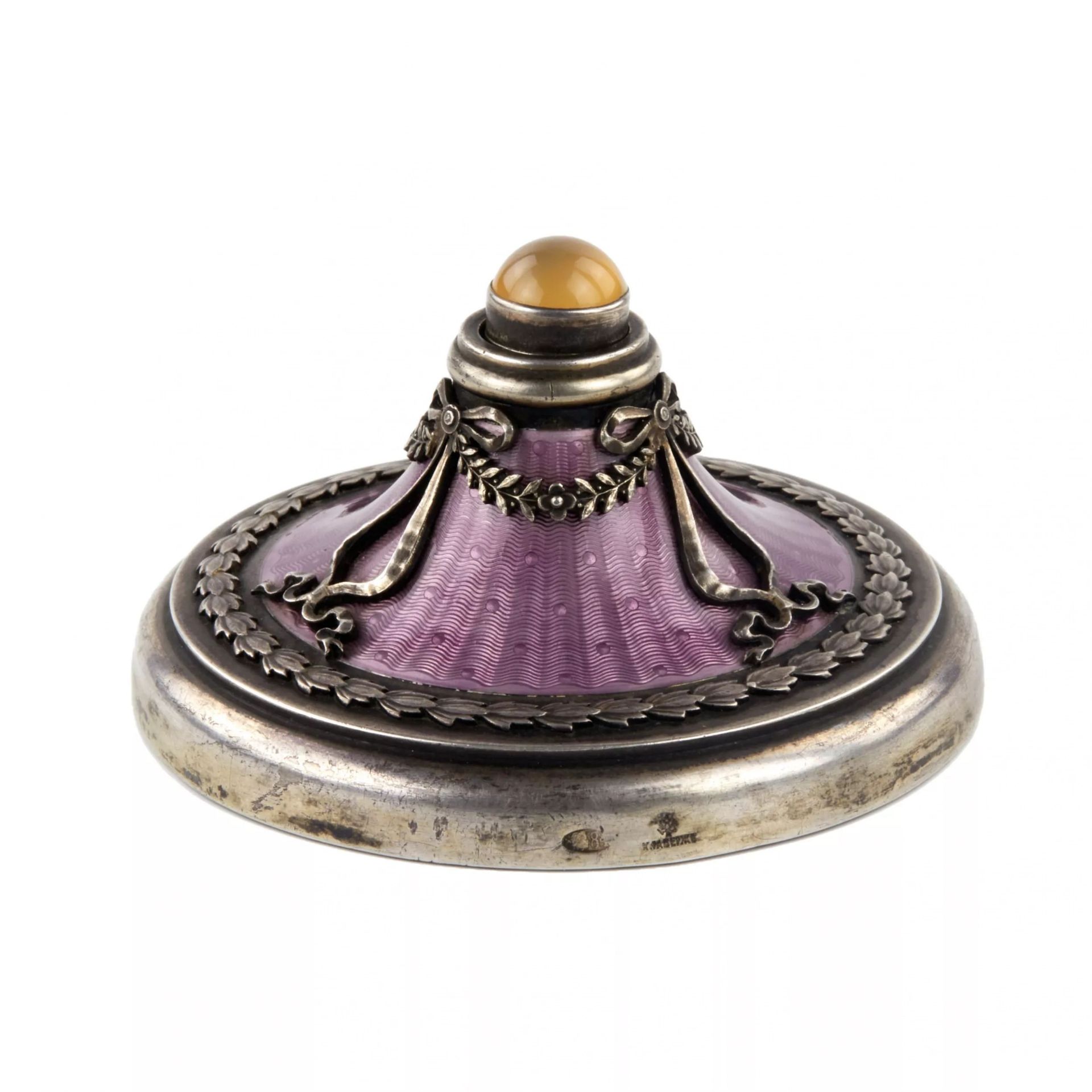 C. Faberge. Silver table bell with guilloche enamel.