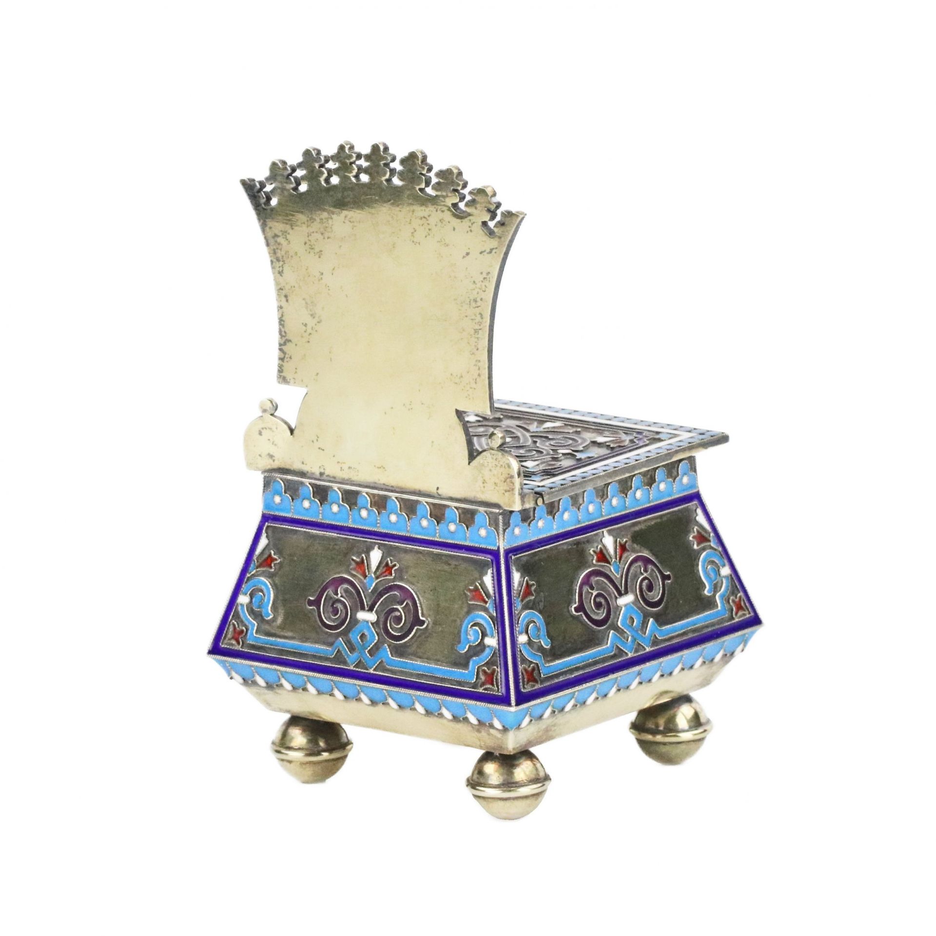 Silver cloisonne-enamel throne saltcellar. - Image 4 of 10