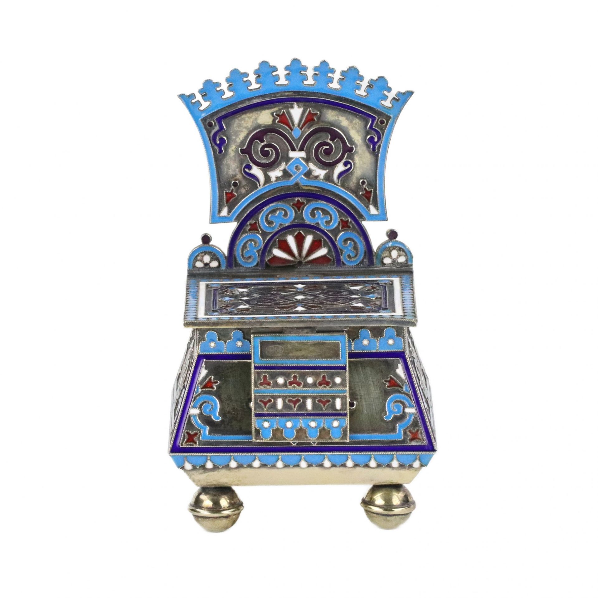 Silver cloisonne-enamel throne saltcellar. - Image 2 of 10