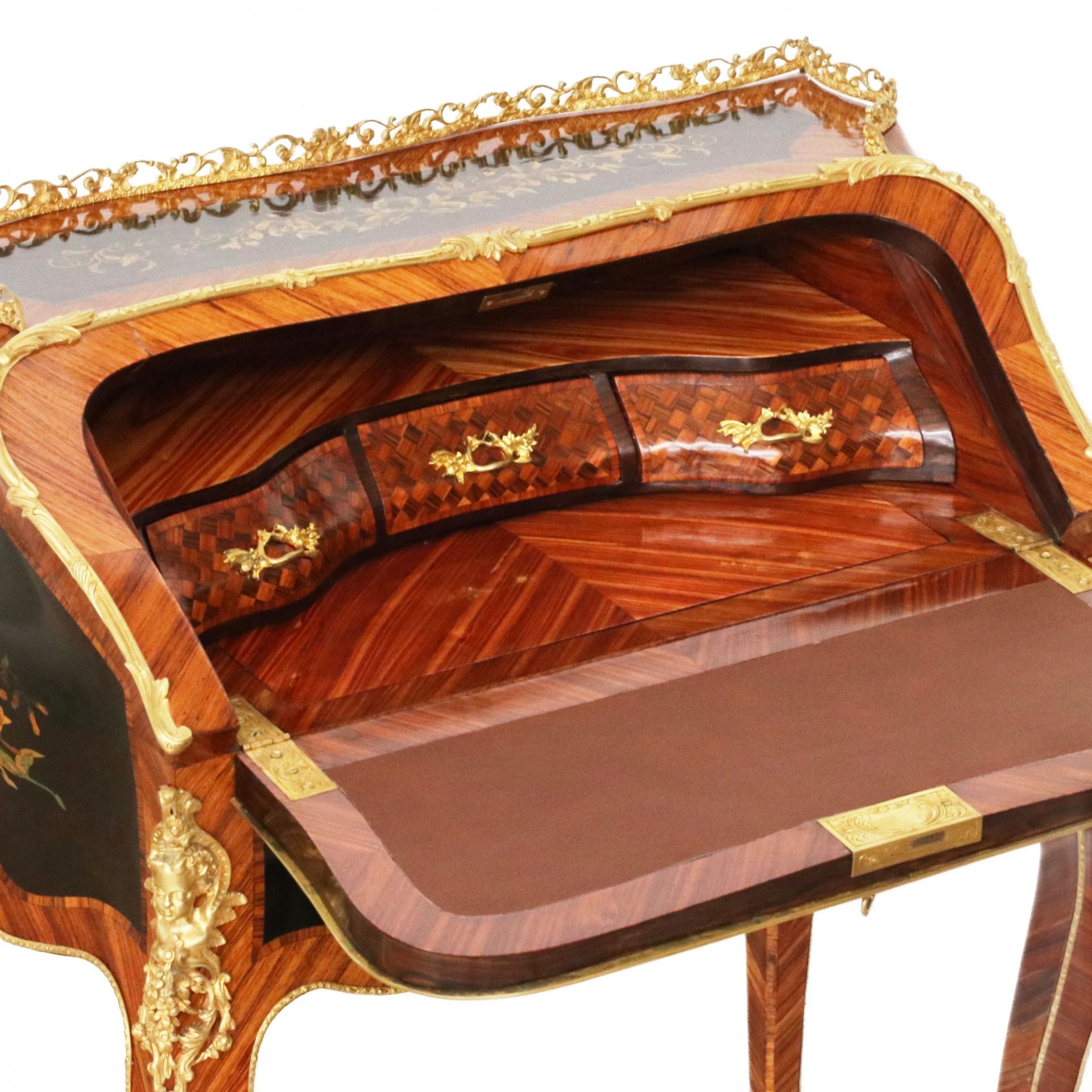 Coquettish ladies` bureau in wood and gilded bronze, Louis XV style. - Bild 8 aus 11