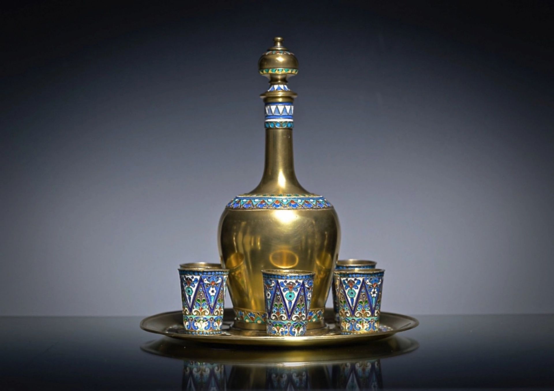 Luxurious vodka set of Russian silver with enamel. - Image 9 of 9