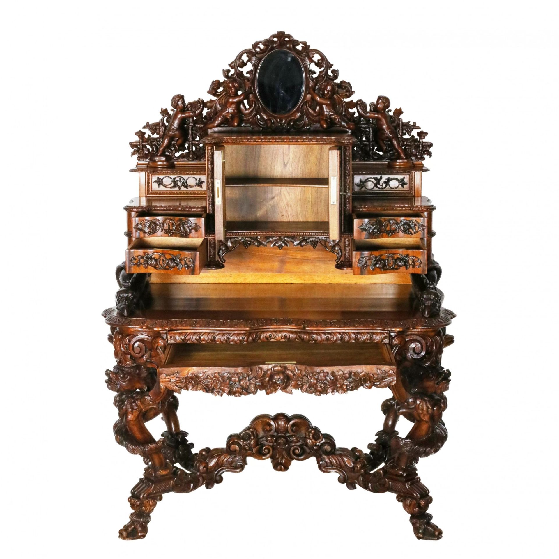 Magnificent carved bureau table in the Baroque Neo-Gothic style. France 19th century. - Bild 3 aus 8
