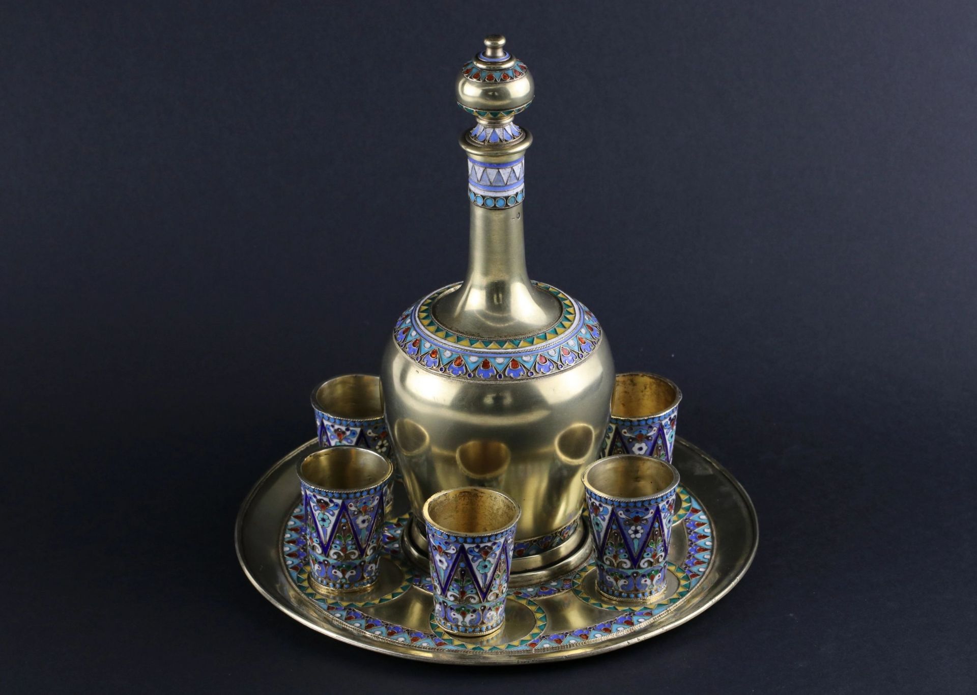 Luxurious vodka set of Russian silver with enamel. - Image 2 of 9