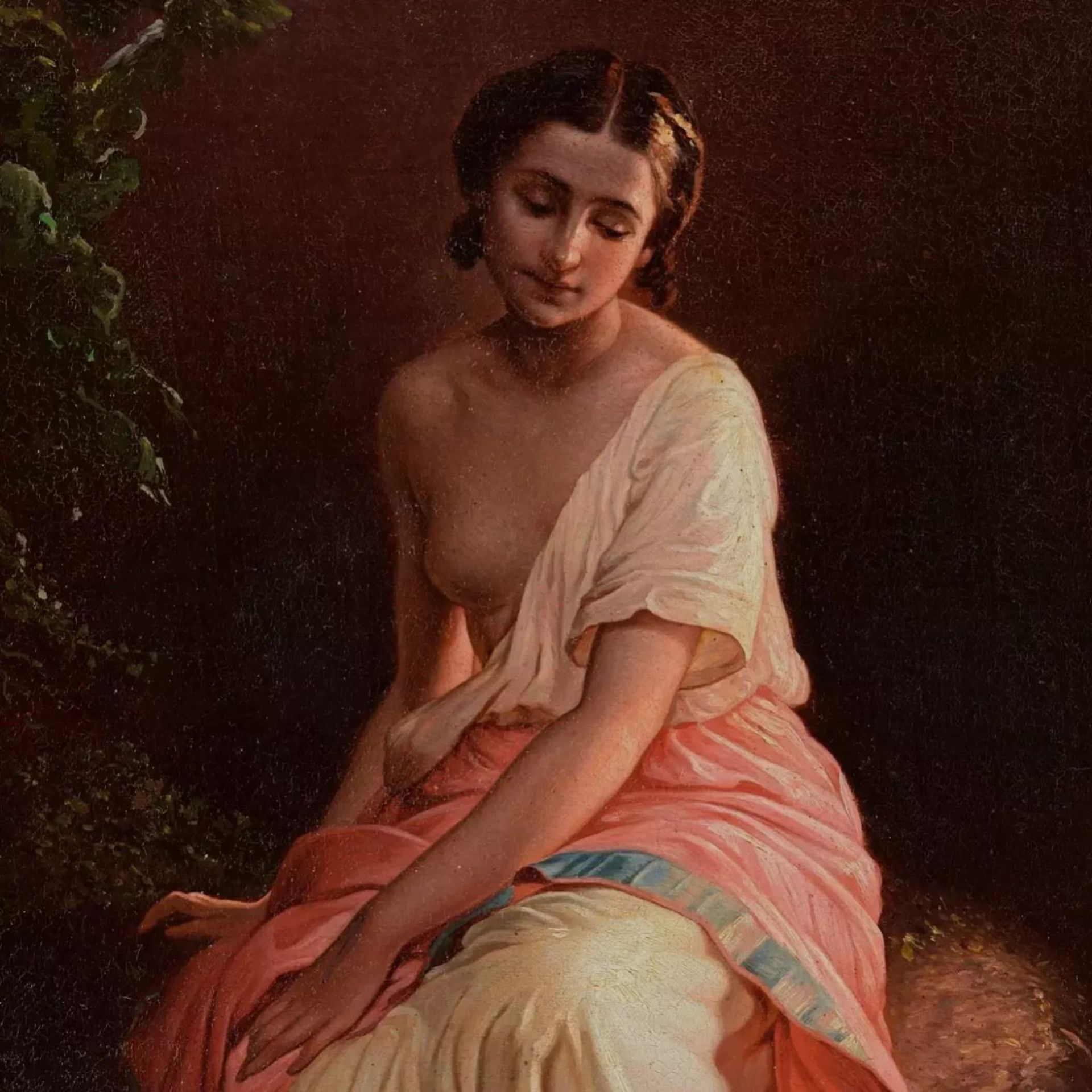 Painting. Romantic image of a naiad bather. Russian school of the middle of the 19th century. - Image 3 of 4