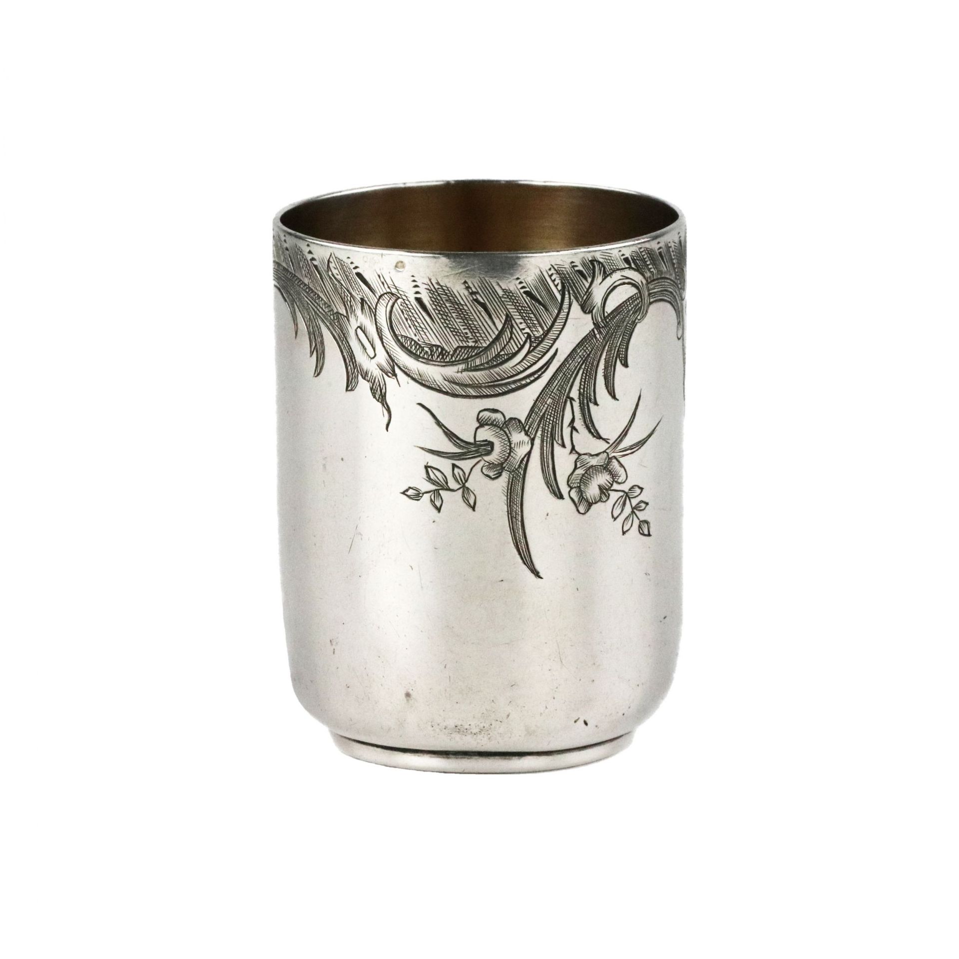 Ovchinnikov`s silver vodka cup with baroque ligature along the edge of the body. - Image 4 of 7