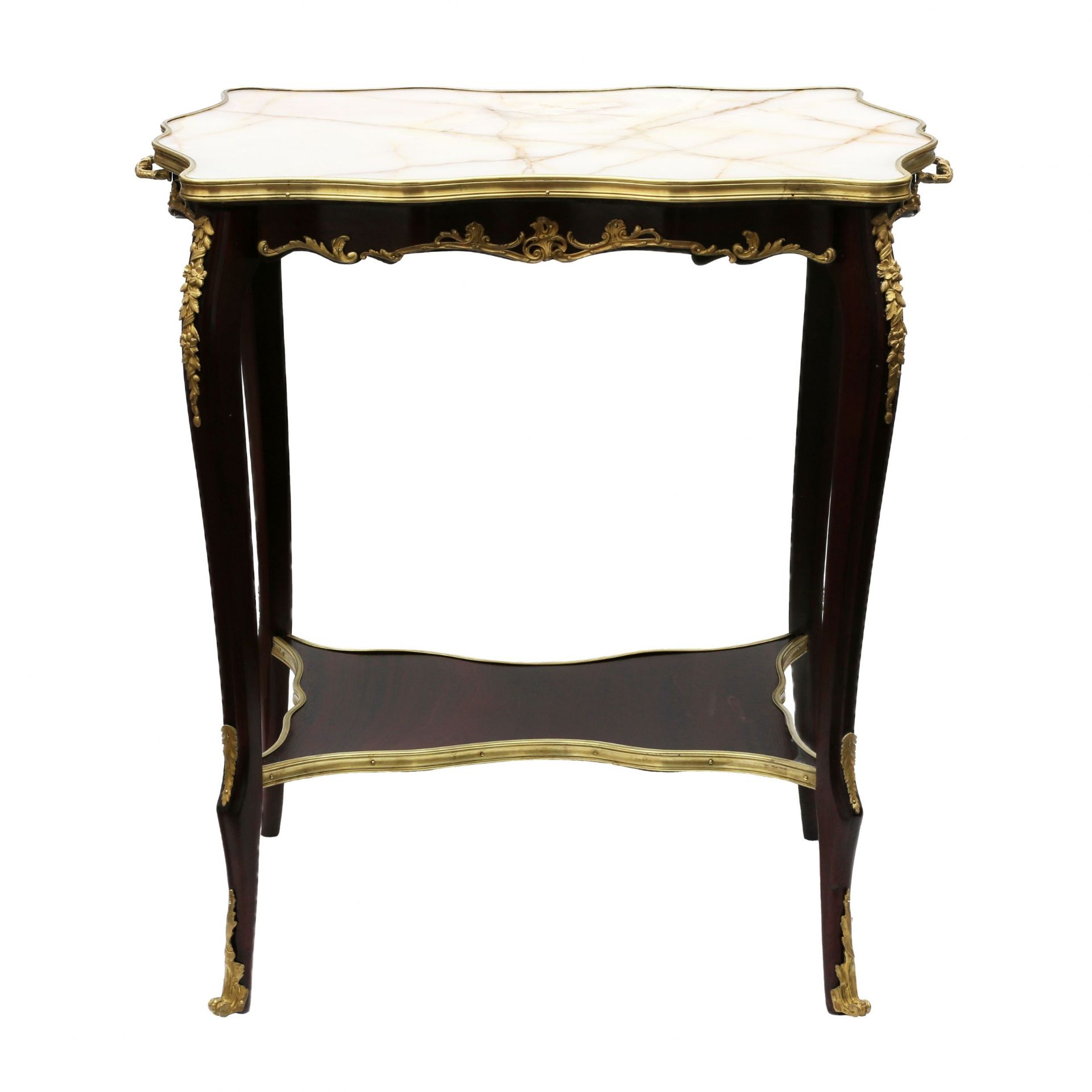 Serving table mahogany, gilded bronze with a marble top of the turn of the 19th and 20th centuries. - Image 2 of 5