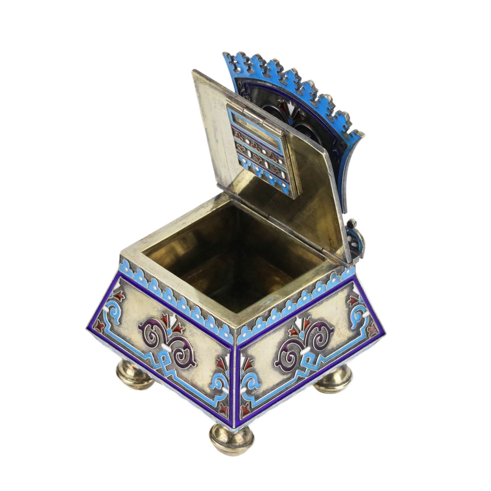 Silver cloisonne-enamel throne saltcellar. - Image 7 of 10