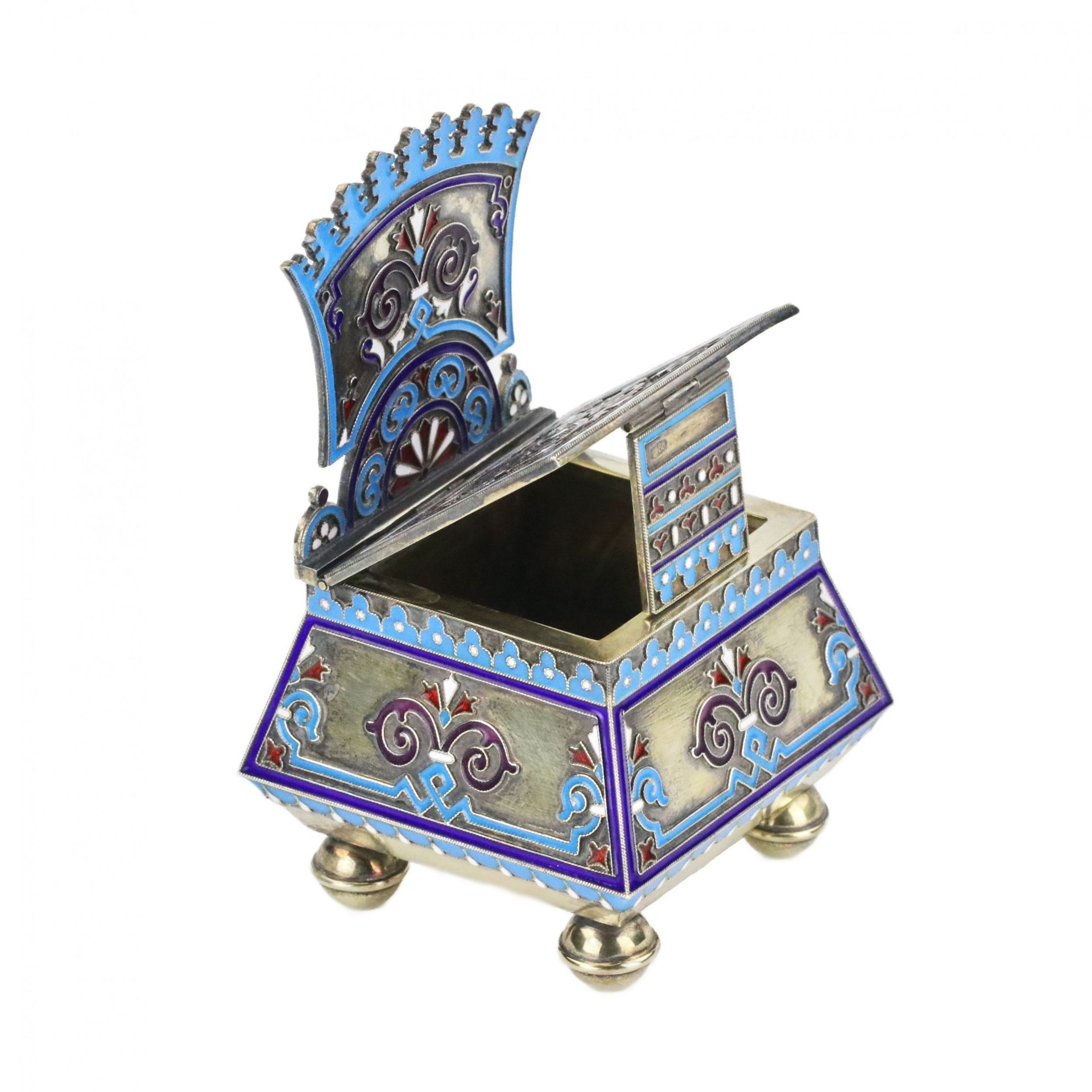 Silver cloisonne-enamel throne saltcellar. - Image 6 of 10