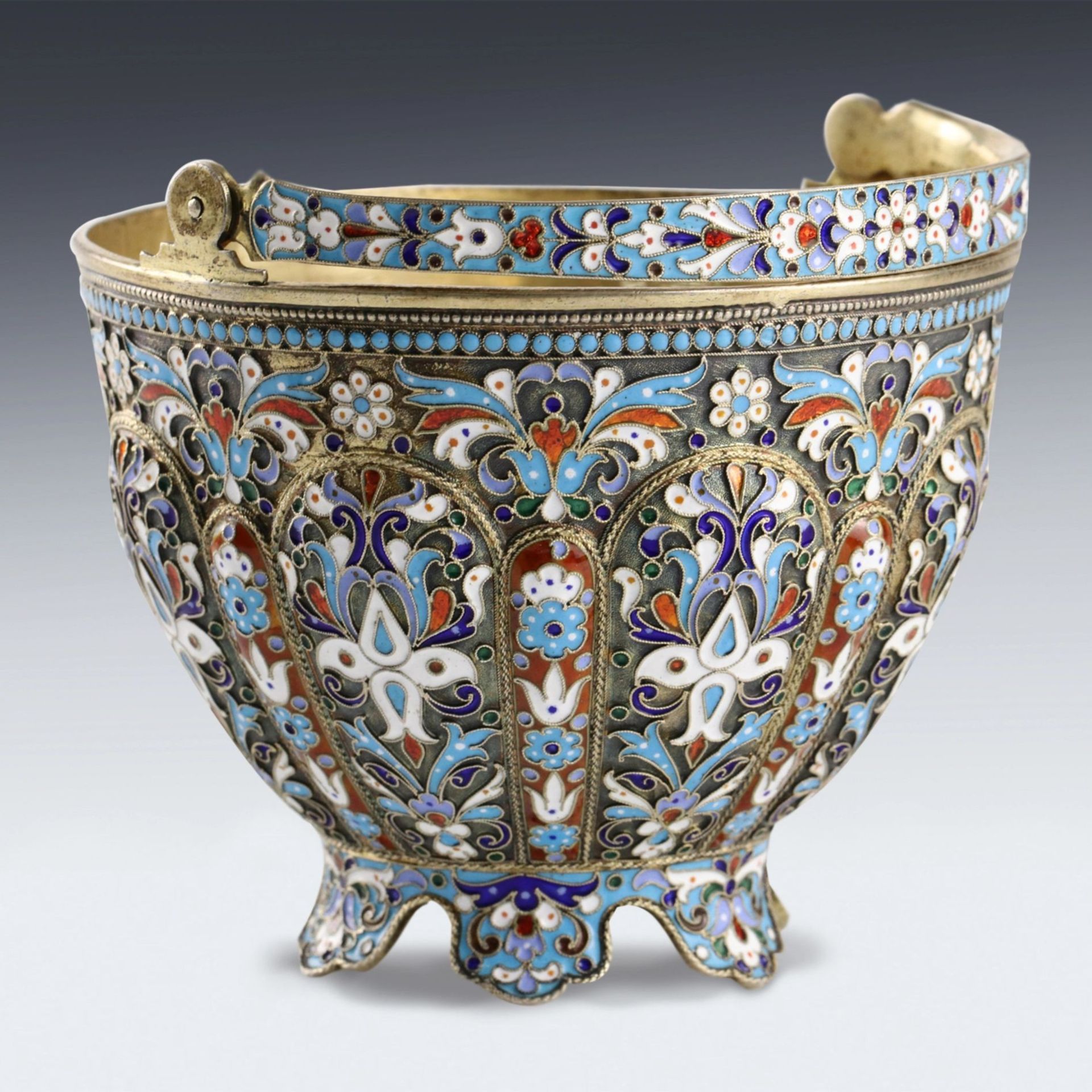 Russian silver sugar bowl with cloisonne enamel. - Bild 5 aus 9