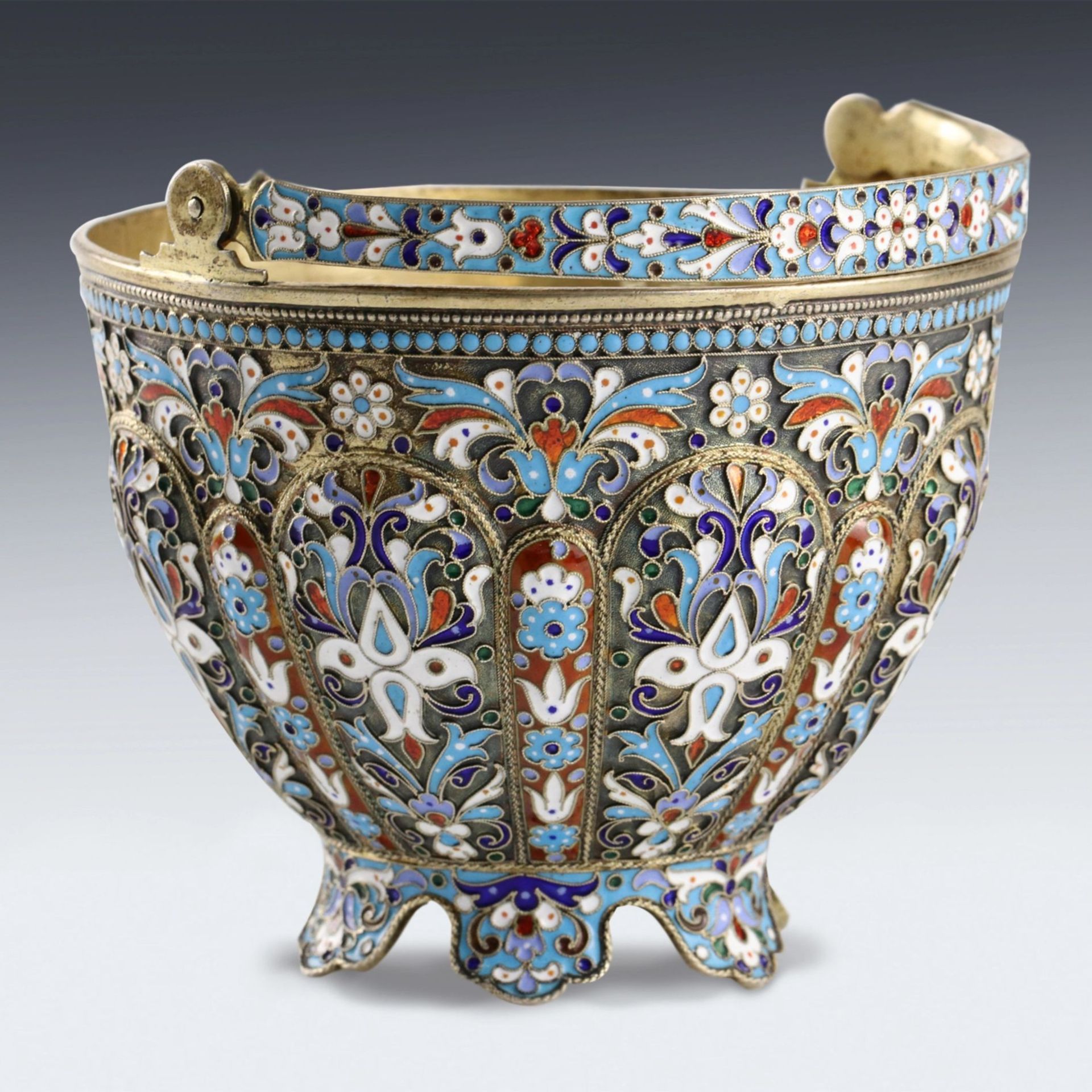 Russian silver sugar bowl with cloisonne enamel. - Image 5 of 9