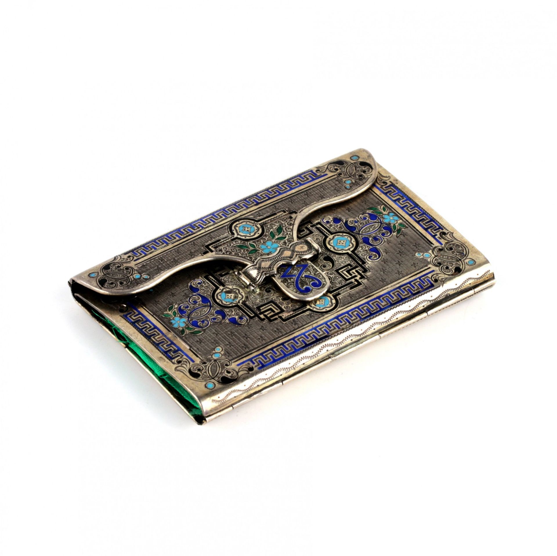 Silver wallet - business card holder with enamel