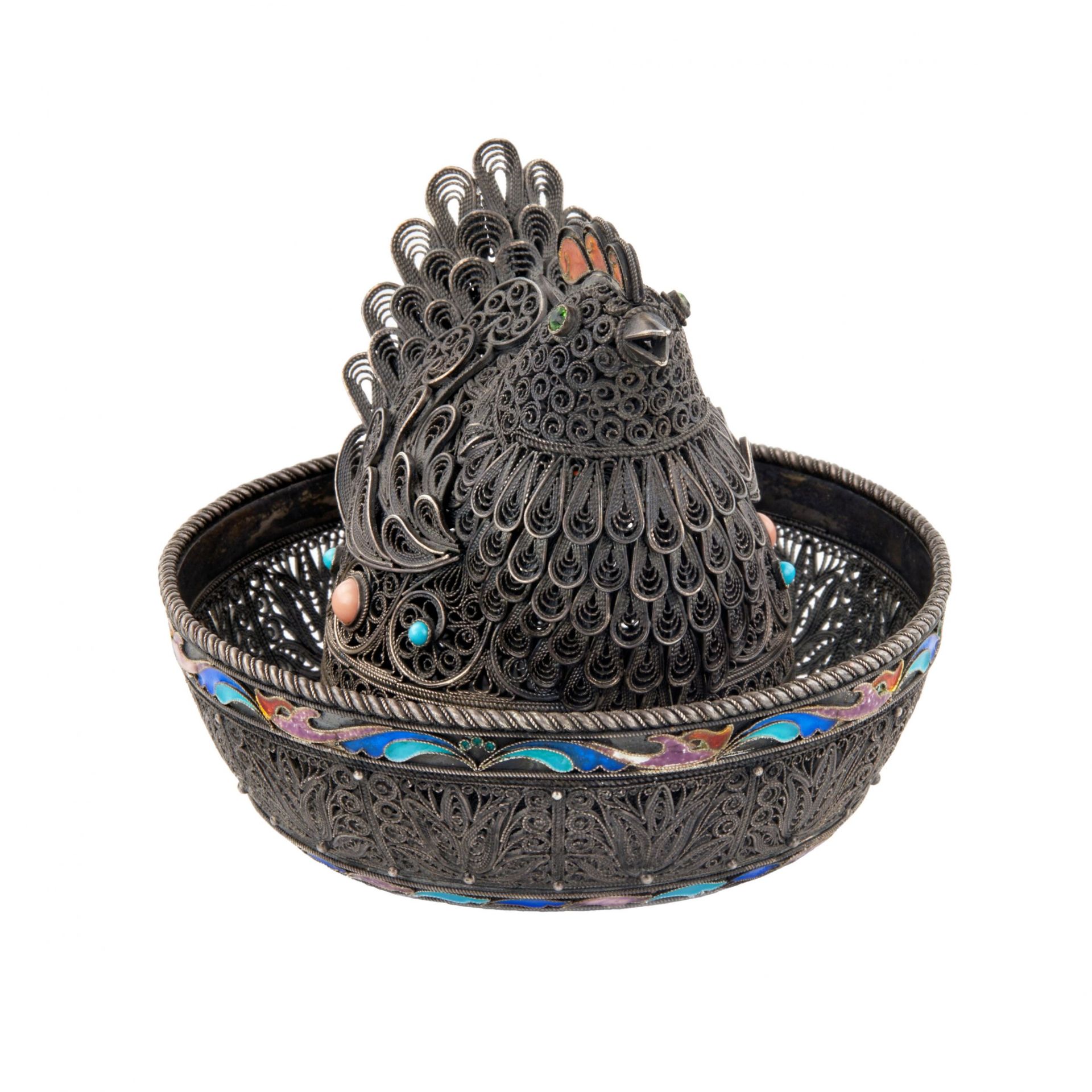 Easter plow pot made of silver with enamel - Hen. - Image 2 of 7