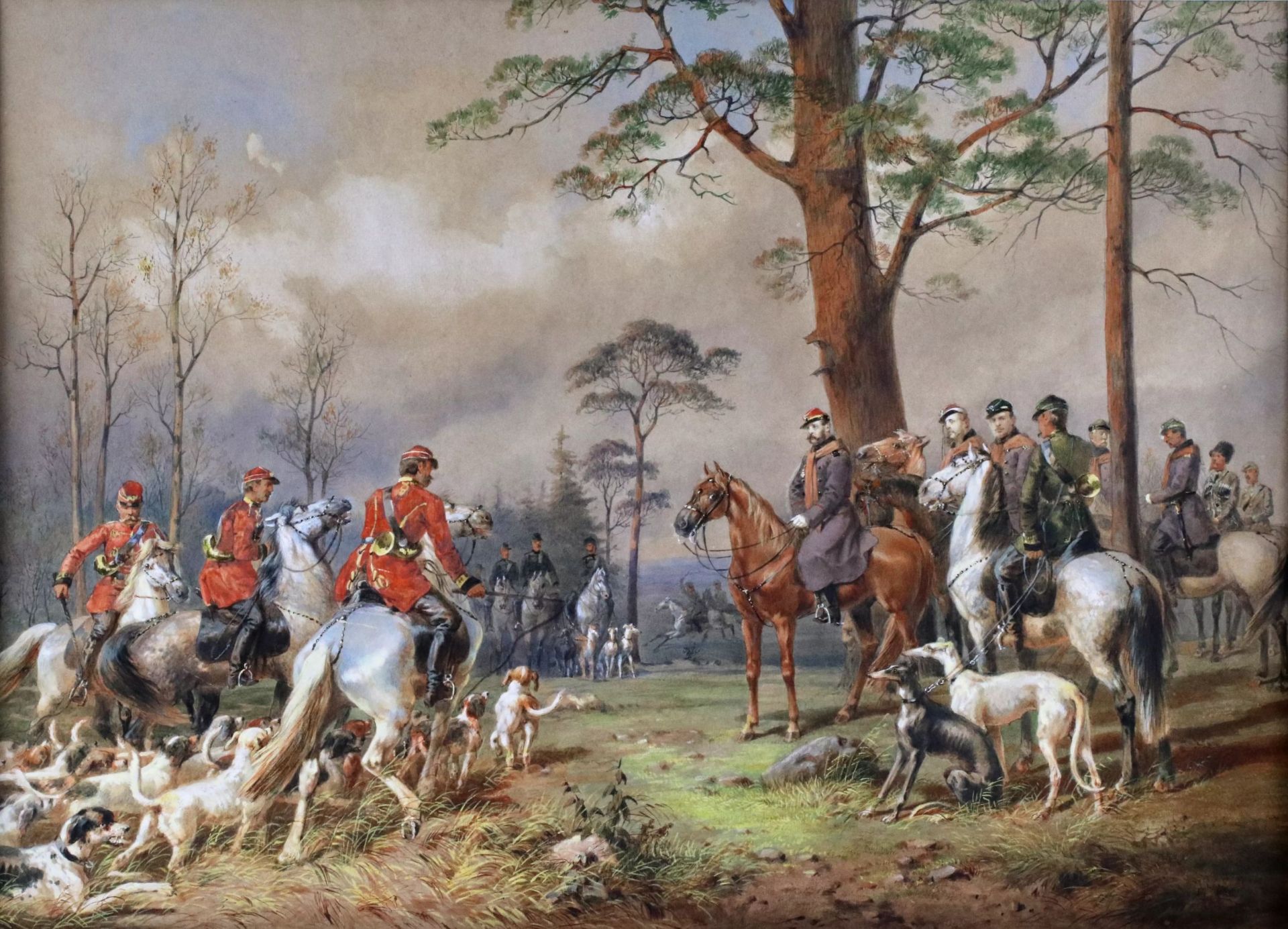 M.A. Zichy. Watercolor. Horse hunting of Alexander II near St. Petersburg. - Image 6 of 14