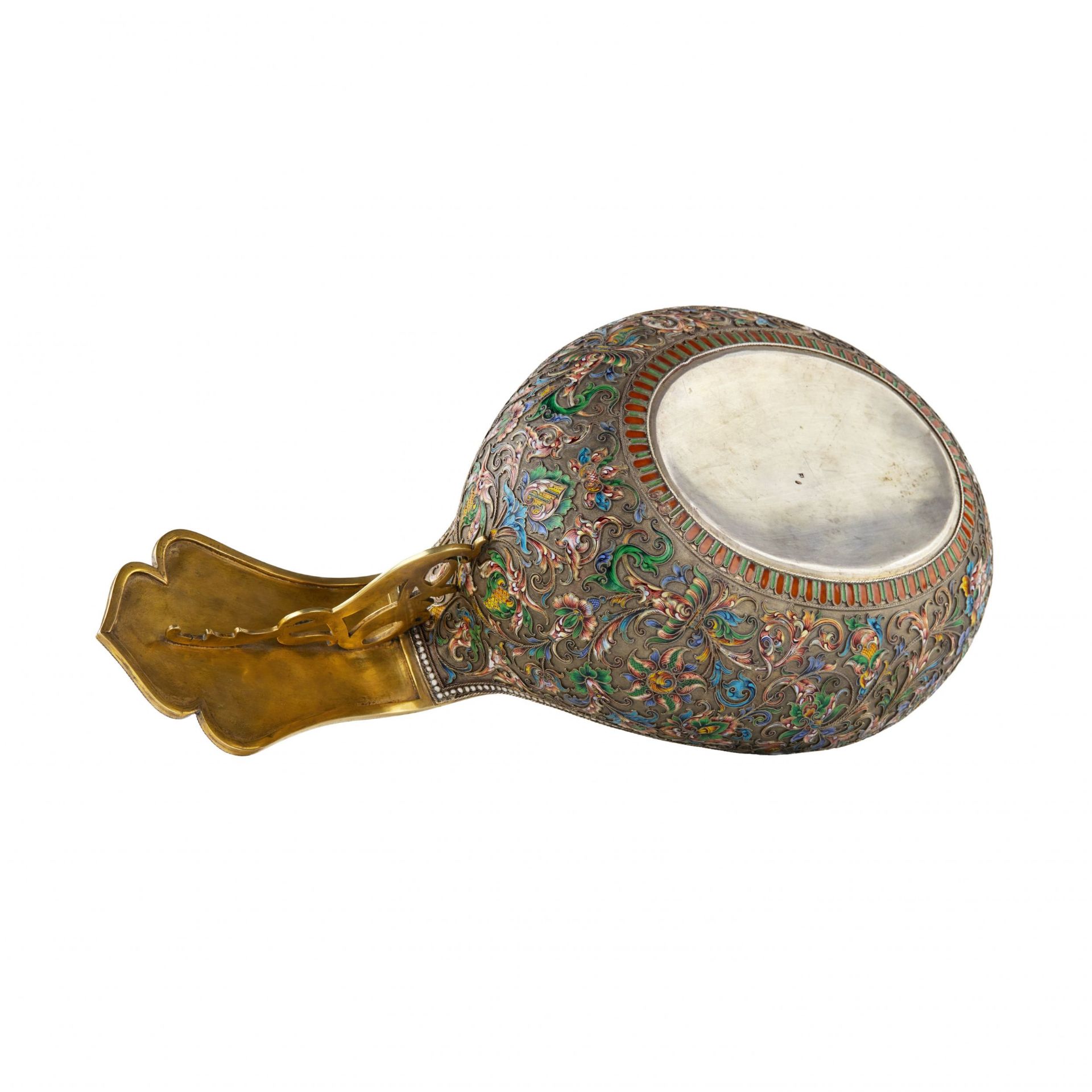 Magnificent silver Kovsh of cloisonne enamel Bekas, 8th artel. - Image 7 of 9