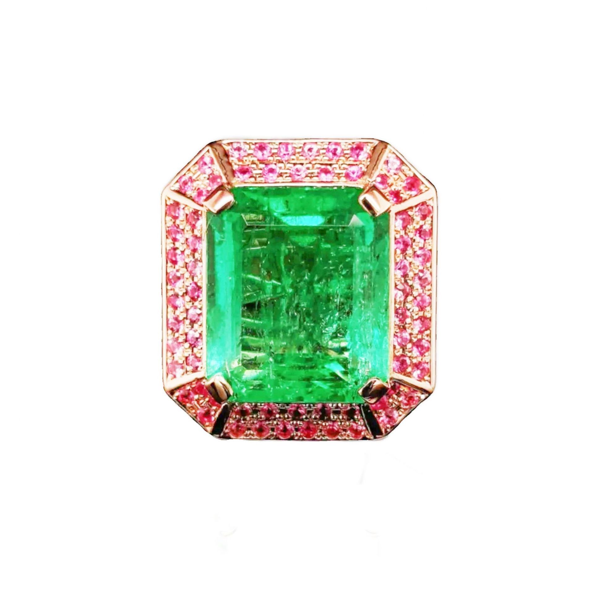 12.30 ct Colombian emerald ring with 2.15ct pink sapphires in 18k gold. - Bild 2 aus 2