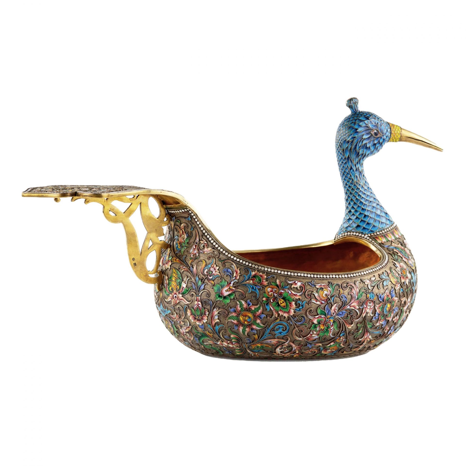 Magnificent silver Kovsh of cloisonne enamel Bekas, 8th artel. - Image 5 of 9