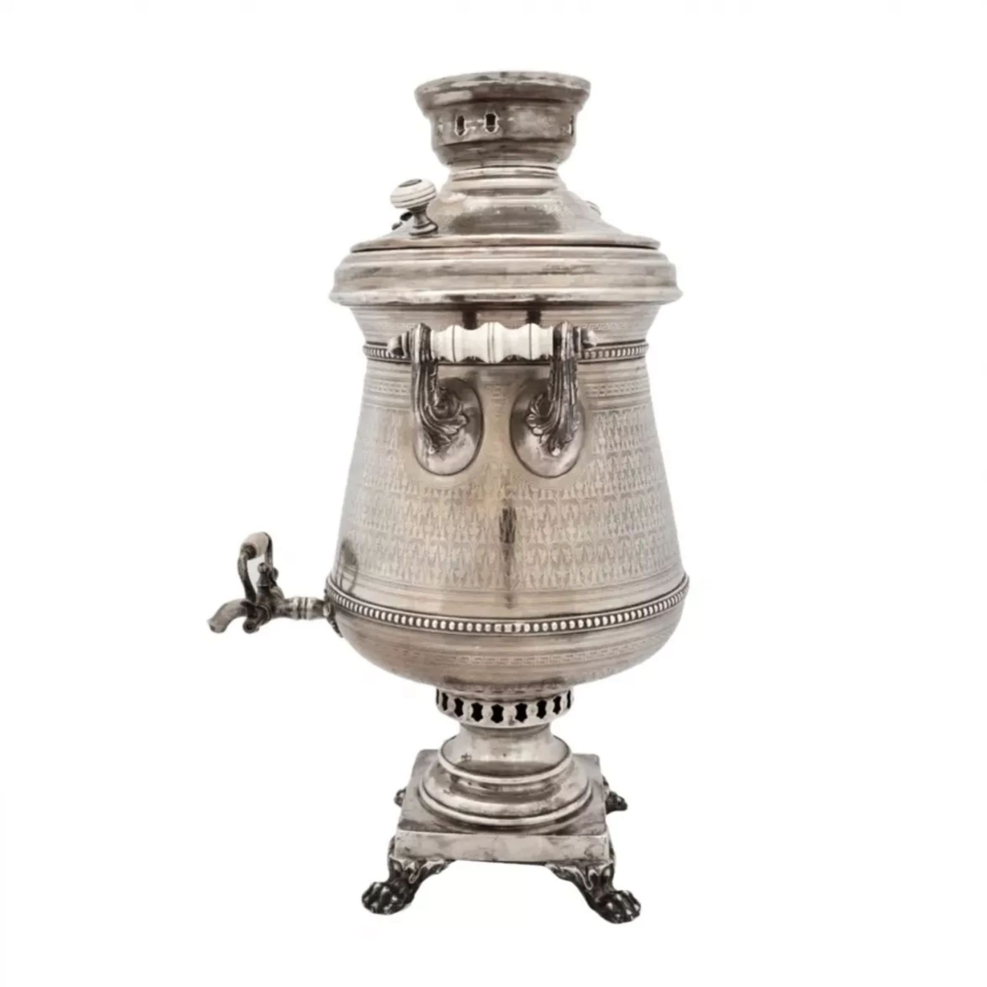 Large, silver, Russian samovar. I.E.MOROZOV. 1896 - Image 4 of 11